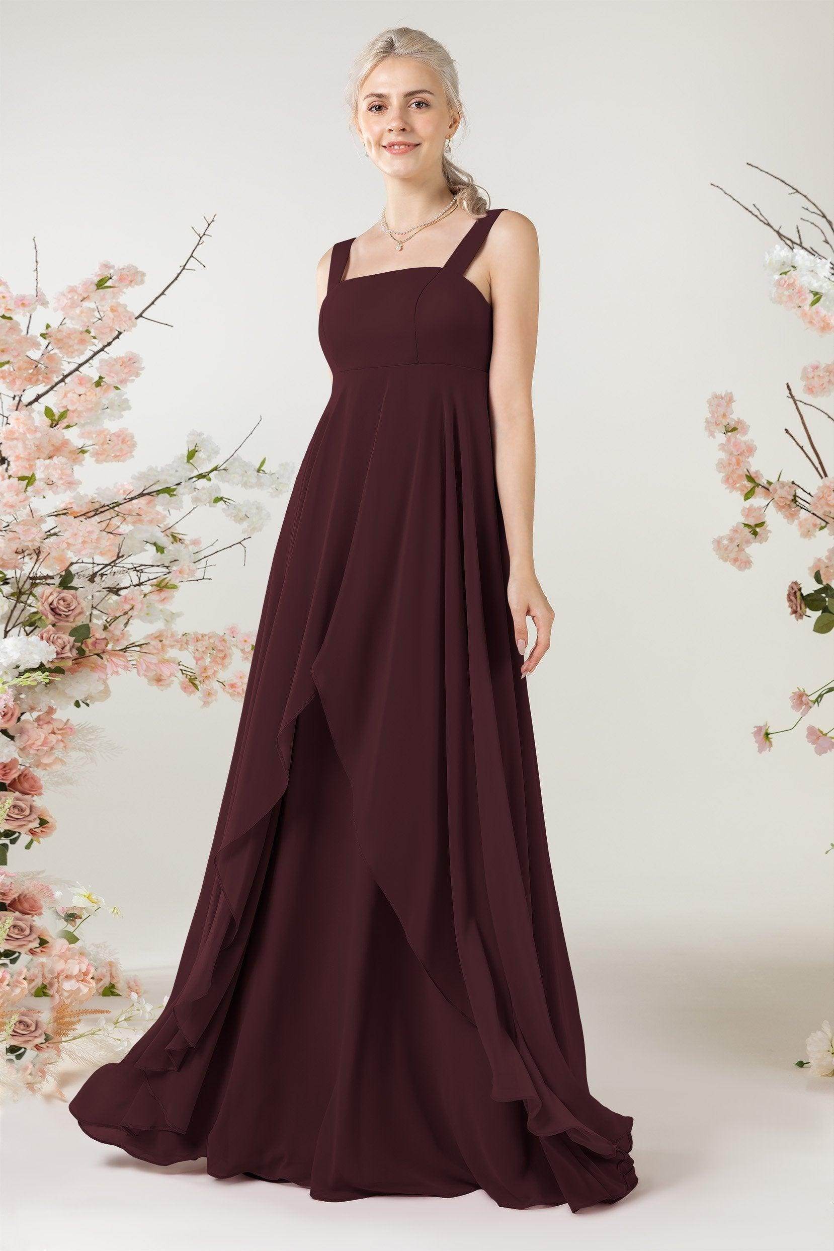 A-Line Sweep-Brush Train Chiffon Bridesmaid Dress CB0473 - COCOMELODY