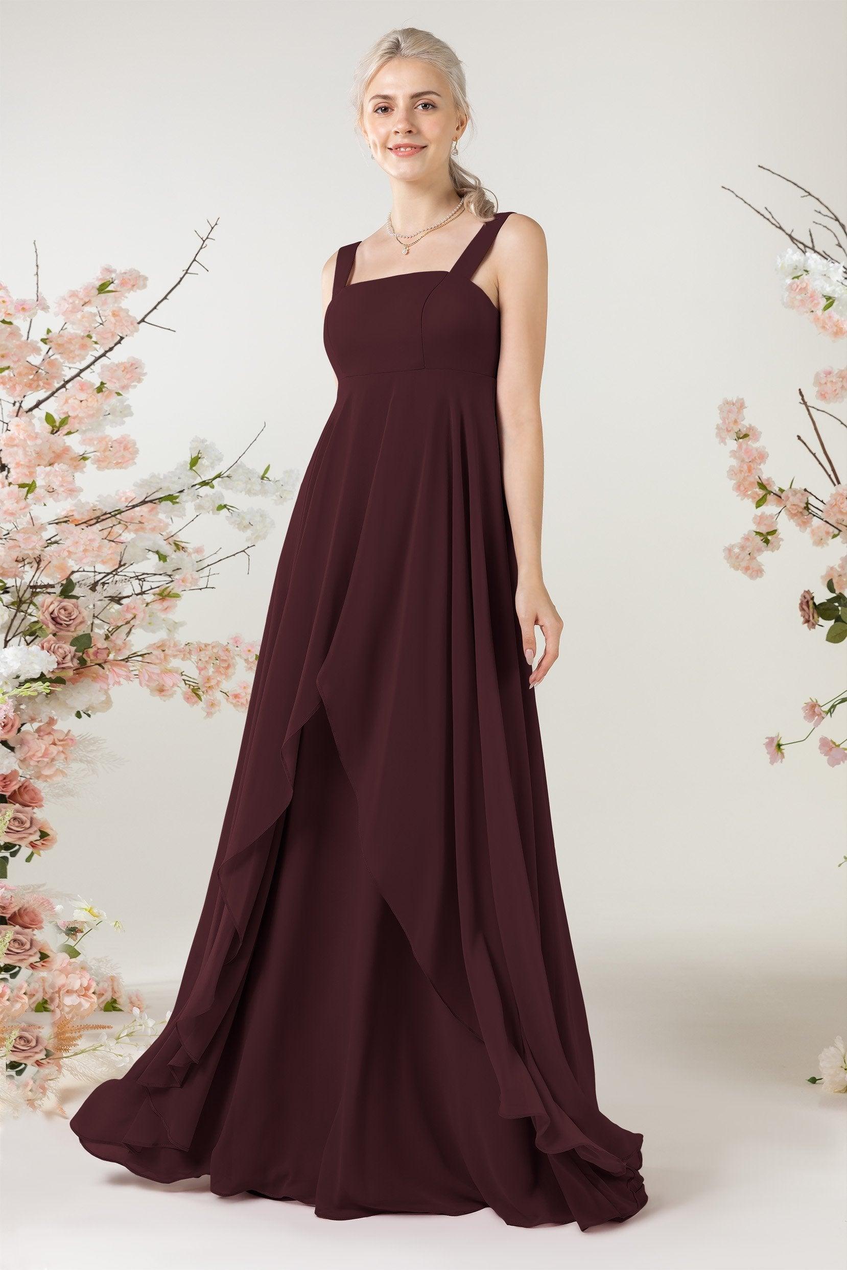 A-Line Sweep-Brush Train Chiffon Bridesmaid Dress CB0473 - COCOMELODY