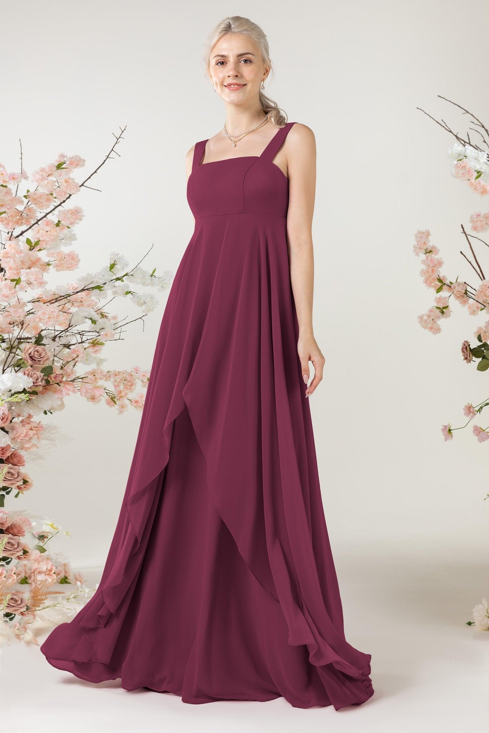 A-Line Sweep-Brush Train Chiffon Bridesmaid Dress CB0473 - COCOMELODY