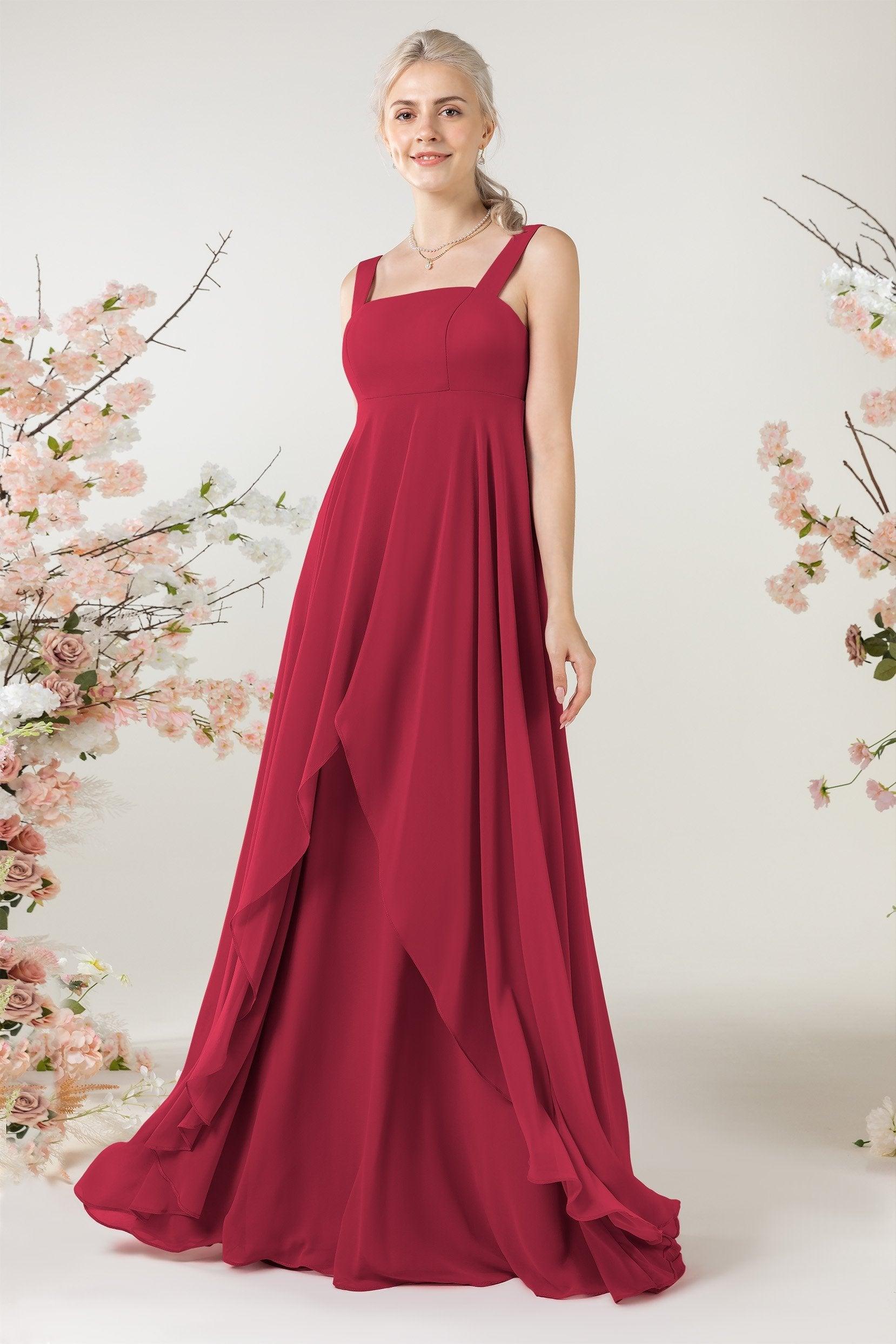 A-Line Sweep-Brush Train Chiffon Bridesmaid Dress CB0473 - COCOMELODY