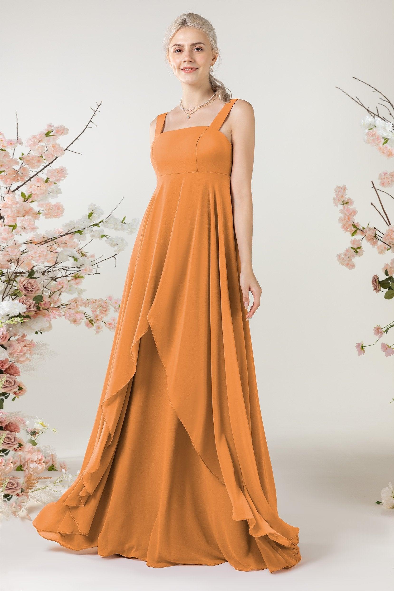 A-Line Sweep-Brush Train Chiffon Bridesmaid Dress CB0473 - COCOMELODY