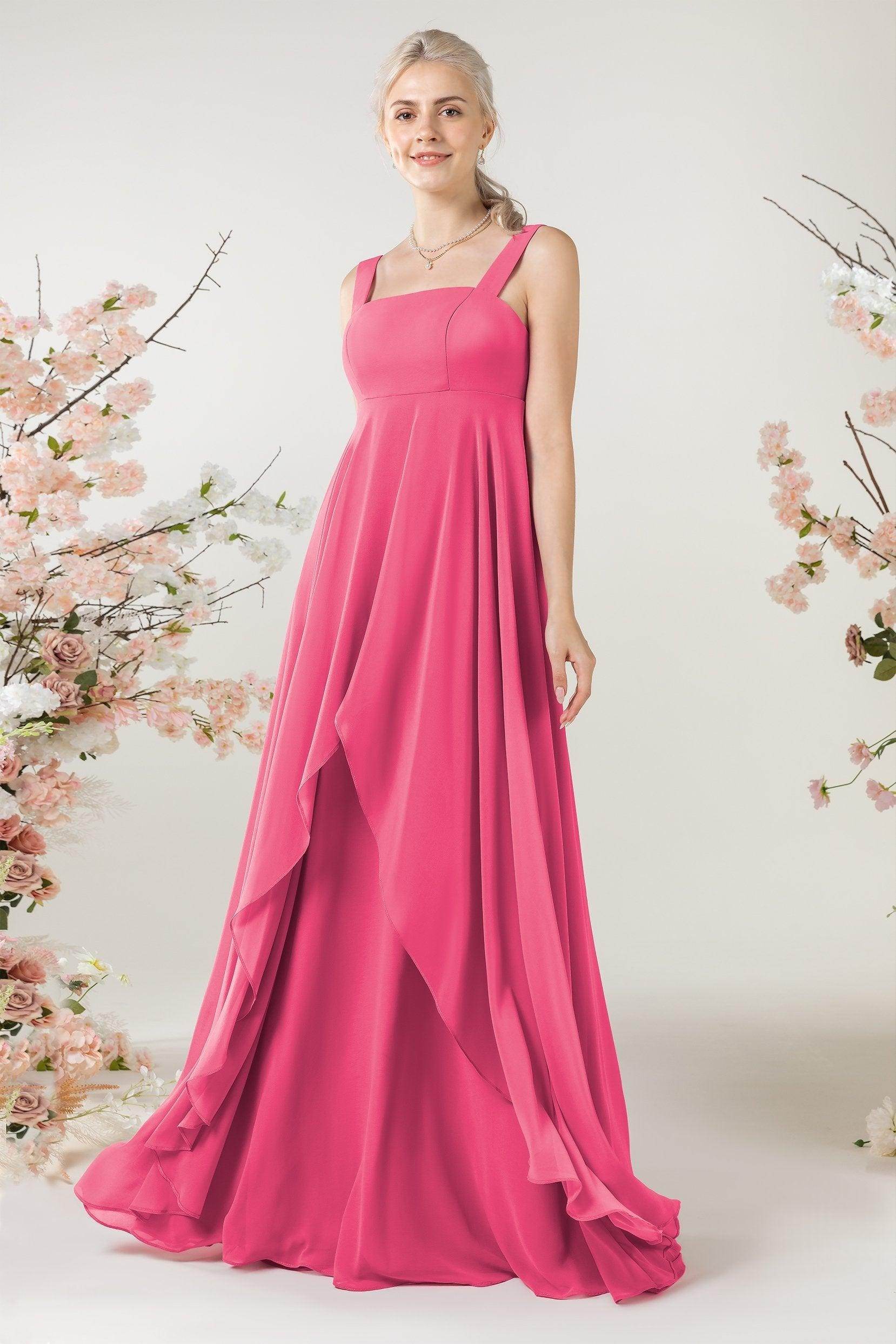 A-Line Sweep-Brush Train Chiffon Bridesmaid Dress CB0473 - COCOMELODY