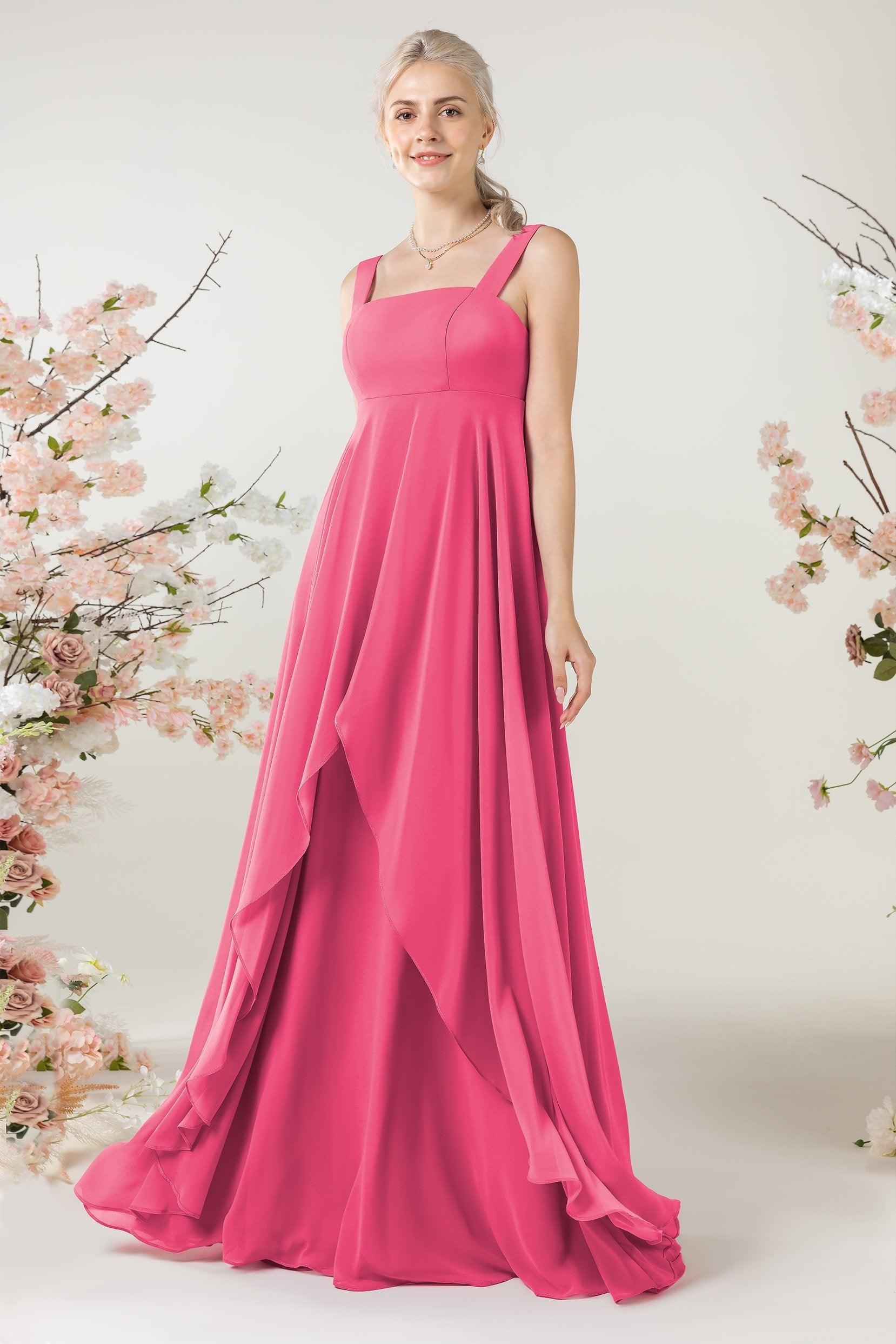 A-Line Sweep-Brush Train Chiffon Bridesmaid Dress CB0473 - COCOMELODY
