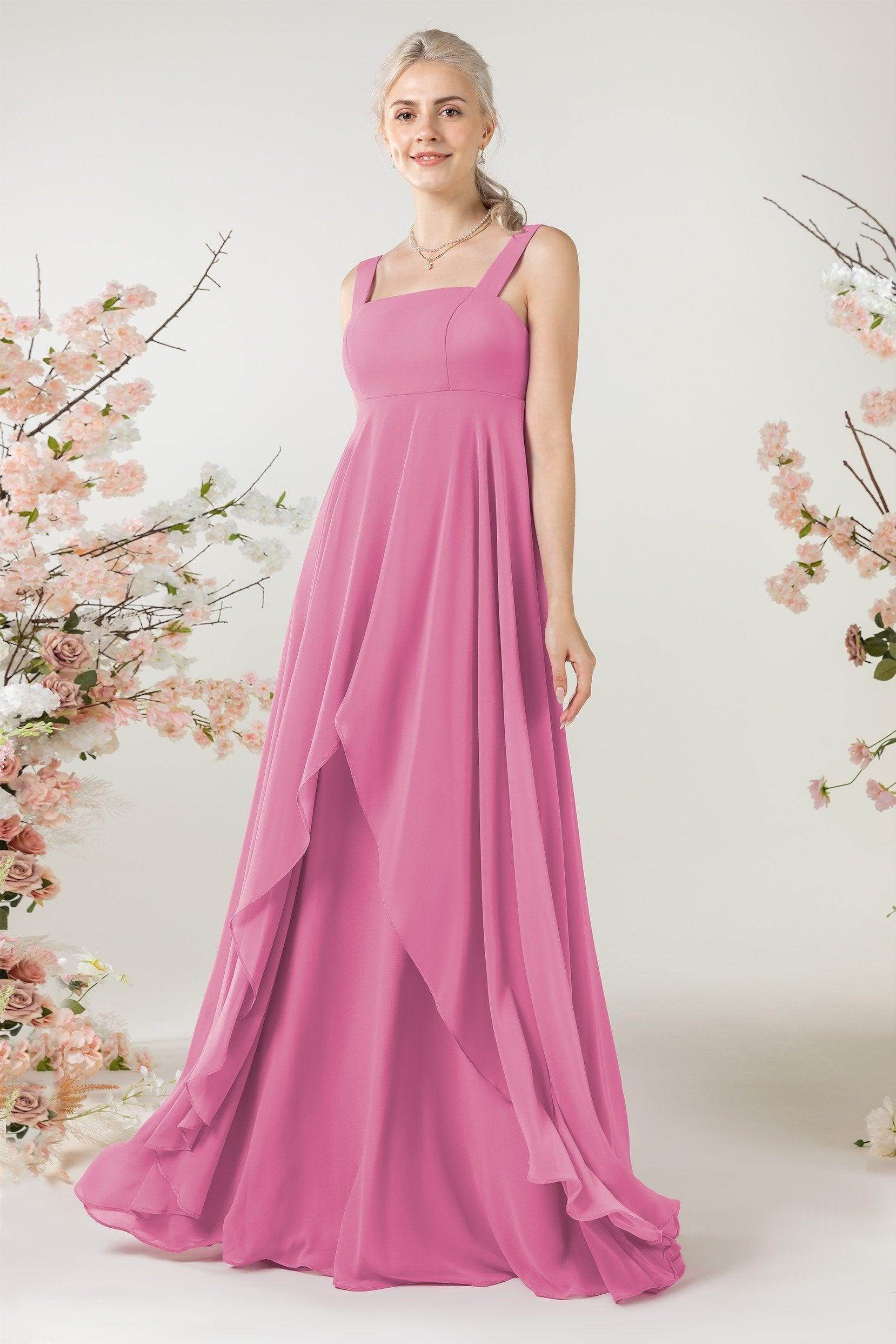 A-Line Sweep-Brush Train Chiffon Bridesmaid Dress CB0473 - COCOMELODY