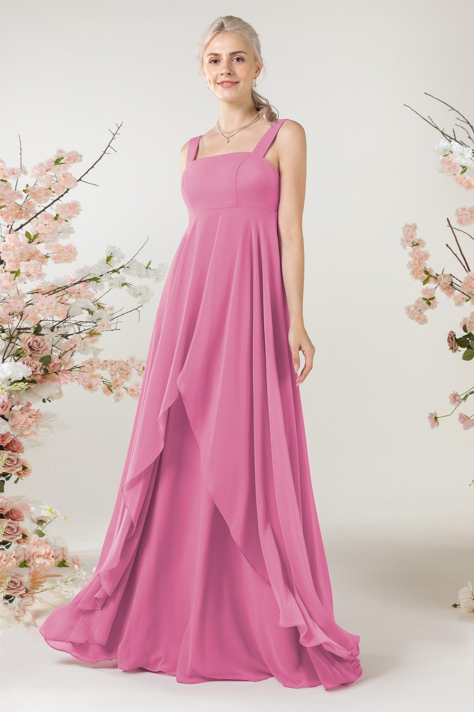 A-Line Sweep-Brush Train Chiffon Bridesmaid Dress CB0473 - COCOMELODY