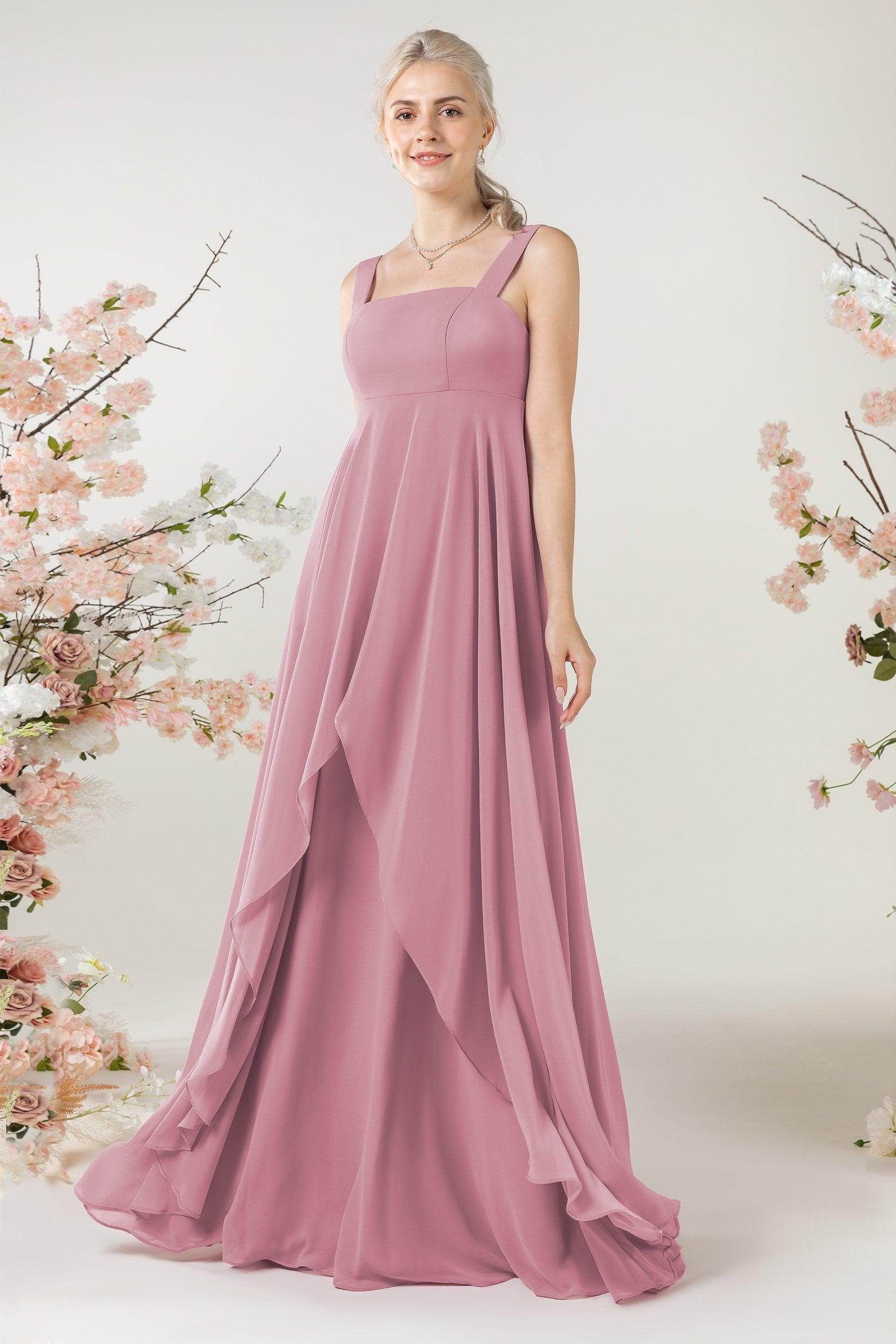 A-Line Sweep-Brush Train Chiffon Bridesmaid Dress CB0473 - COCOMELODY