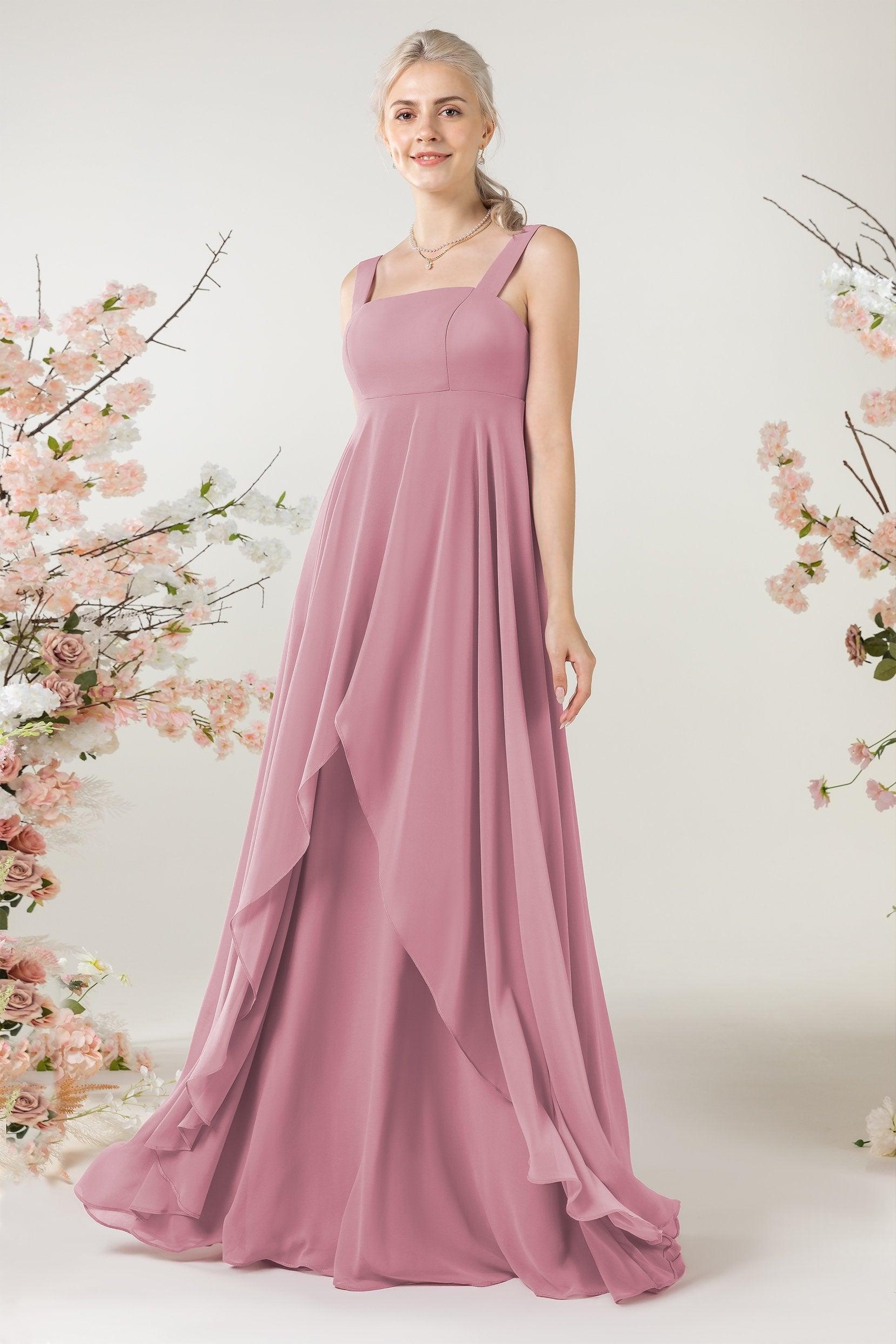 A-Line Sweep-Brush Train Chiffon Bridesmaid Dress CB0473 - COCOMELODY