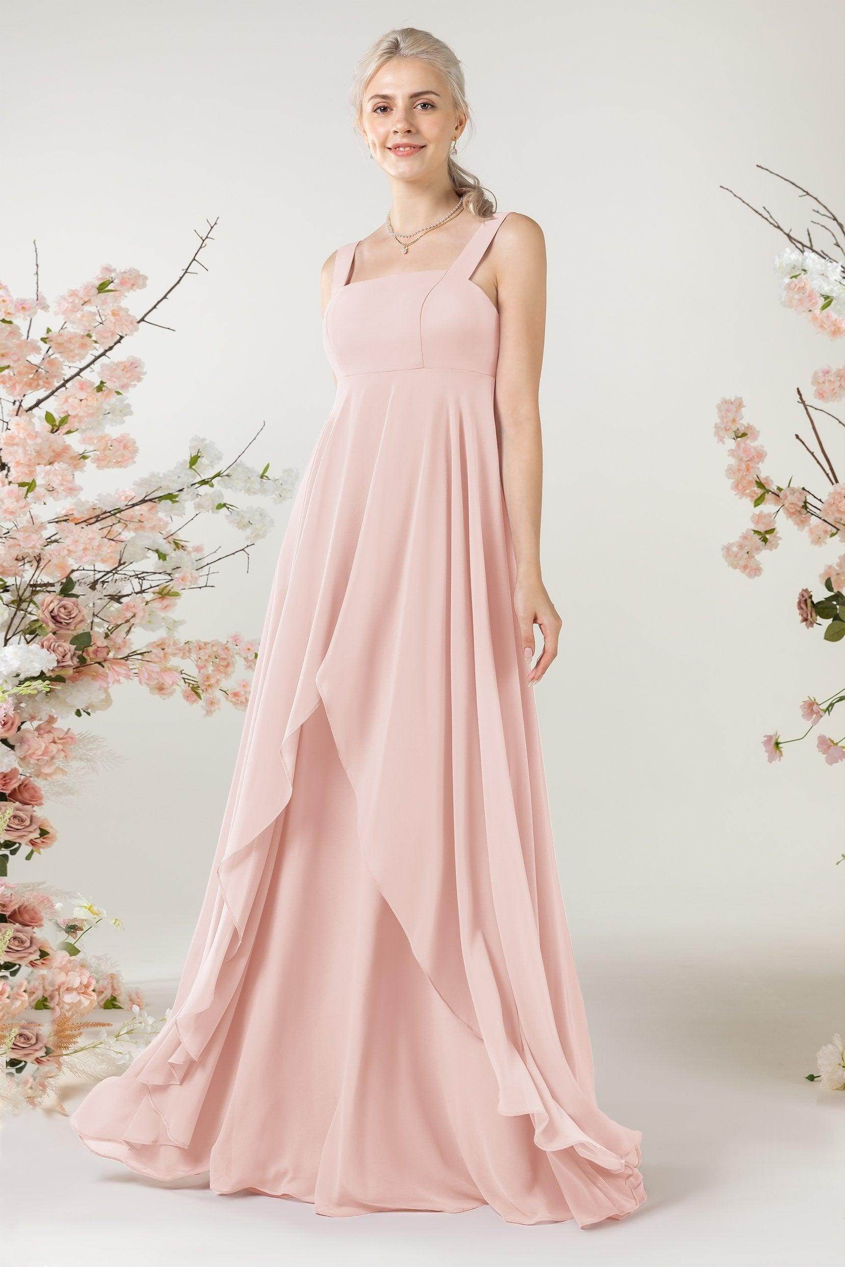 A-Line Sweep-Brush Train Chiffon Bridesmaid Dress CB0473 - COCOMELODY