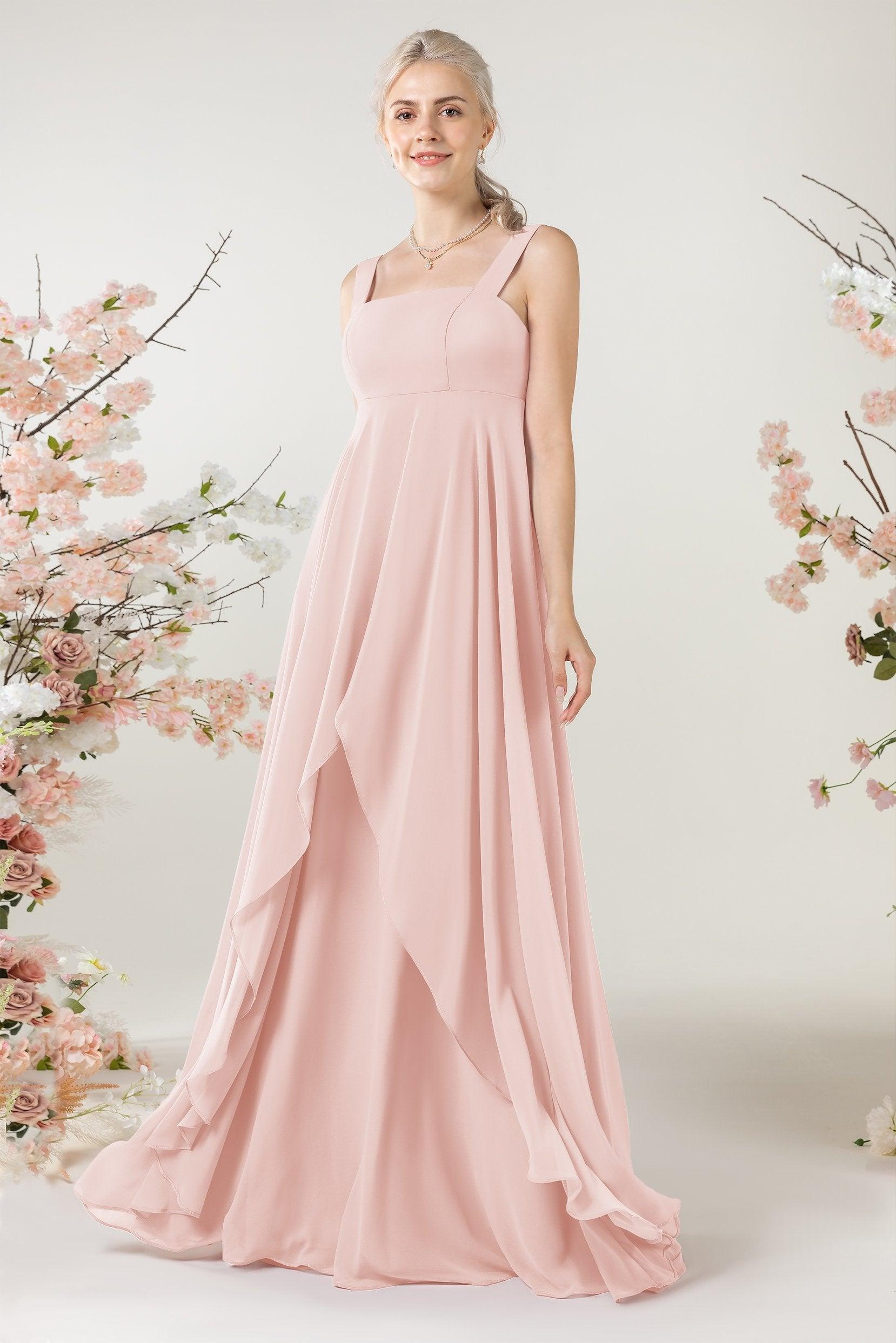 A-Line Sweep-Brush Train Chiffon Bridesmaid Dress CB0473 - COCOMELODY