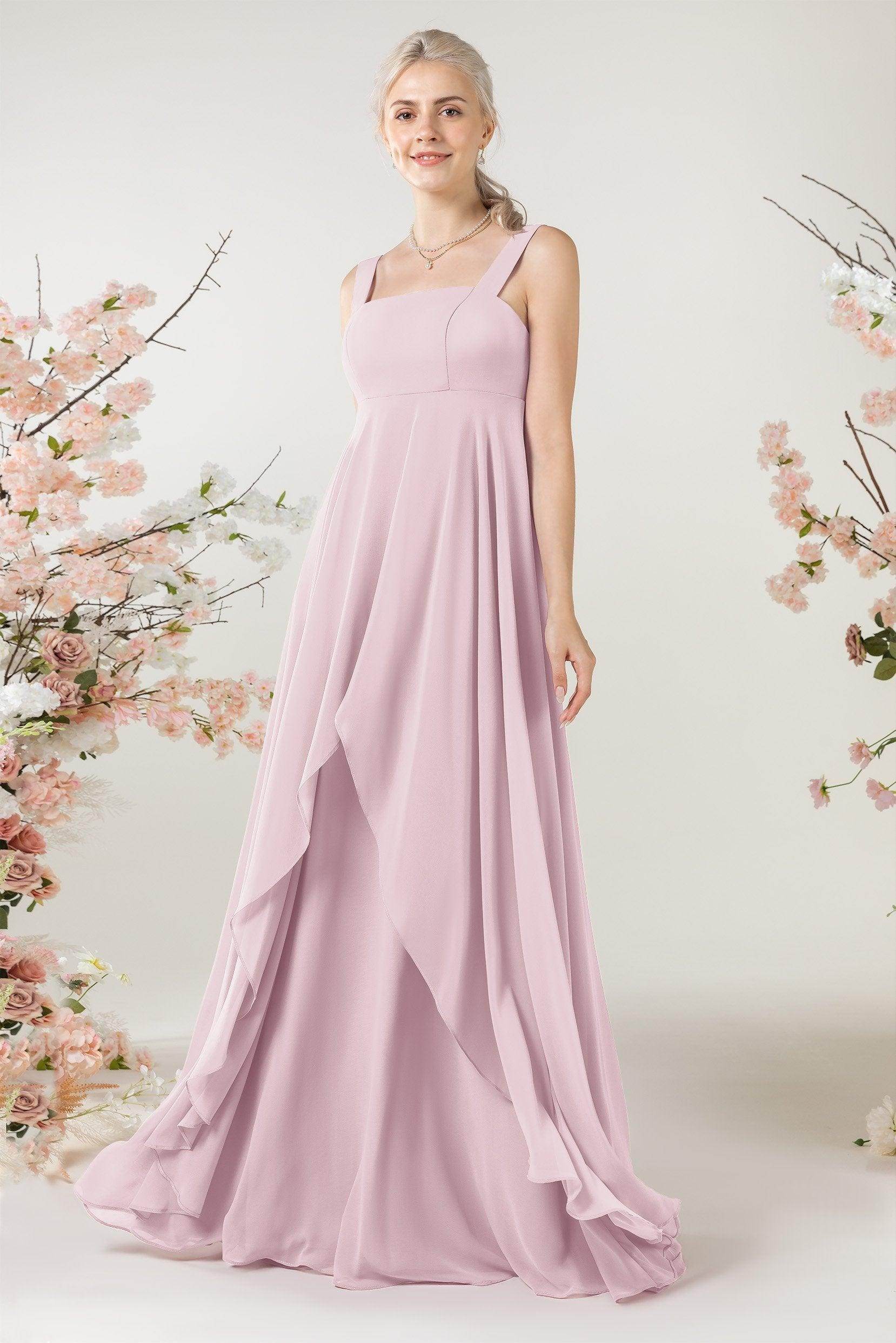 A-Line Sweep-Brush Train Chiffon Bridesmaid Dress CB0473 - COCOMELODY