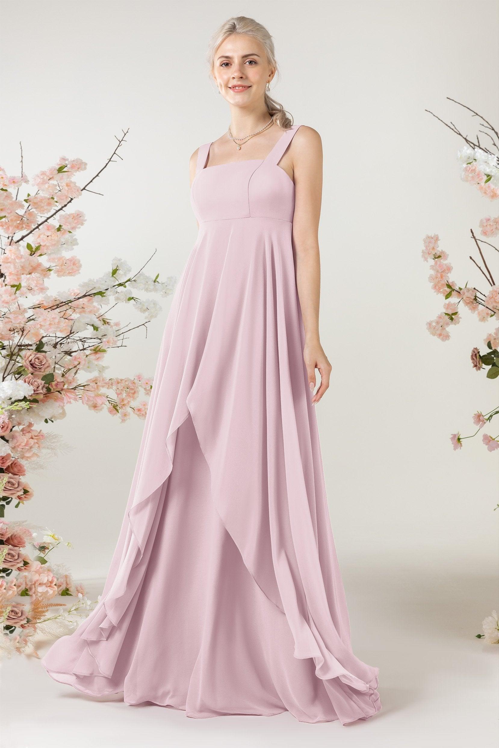 A-Line Sweep-Brush Train Chiffon Bridesmaid Dress CB0473 - COCOMELODY