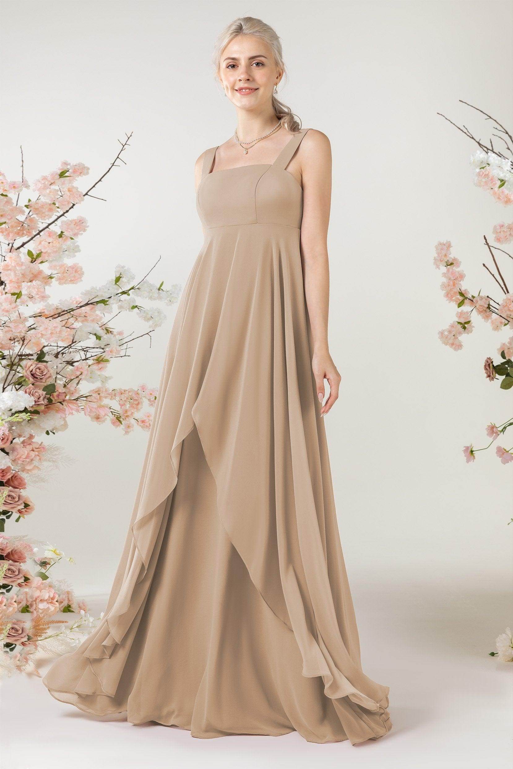 A-Line Sweep-Brush Train Chiffon Bridesmaid Dress CB0473 - COCOMELODY