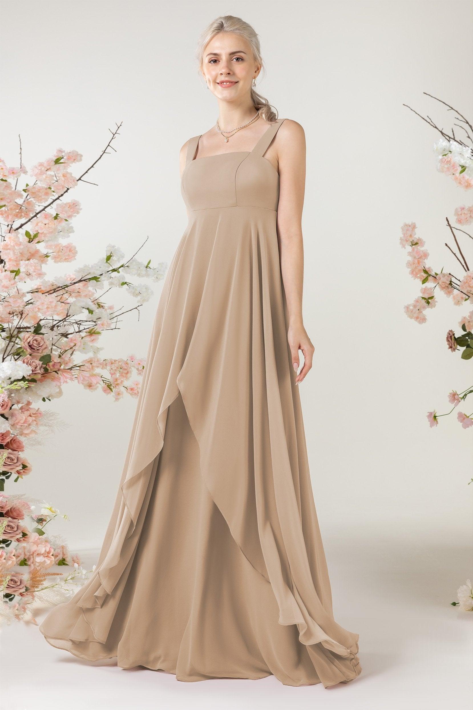 A-Line Sweep-Brush Train Chiffon Bridesmaid Dress CB0473 - COCOMELODY