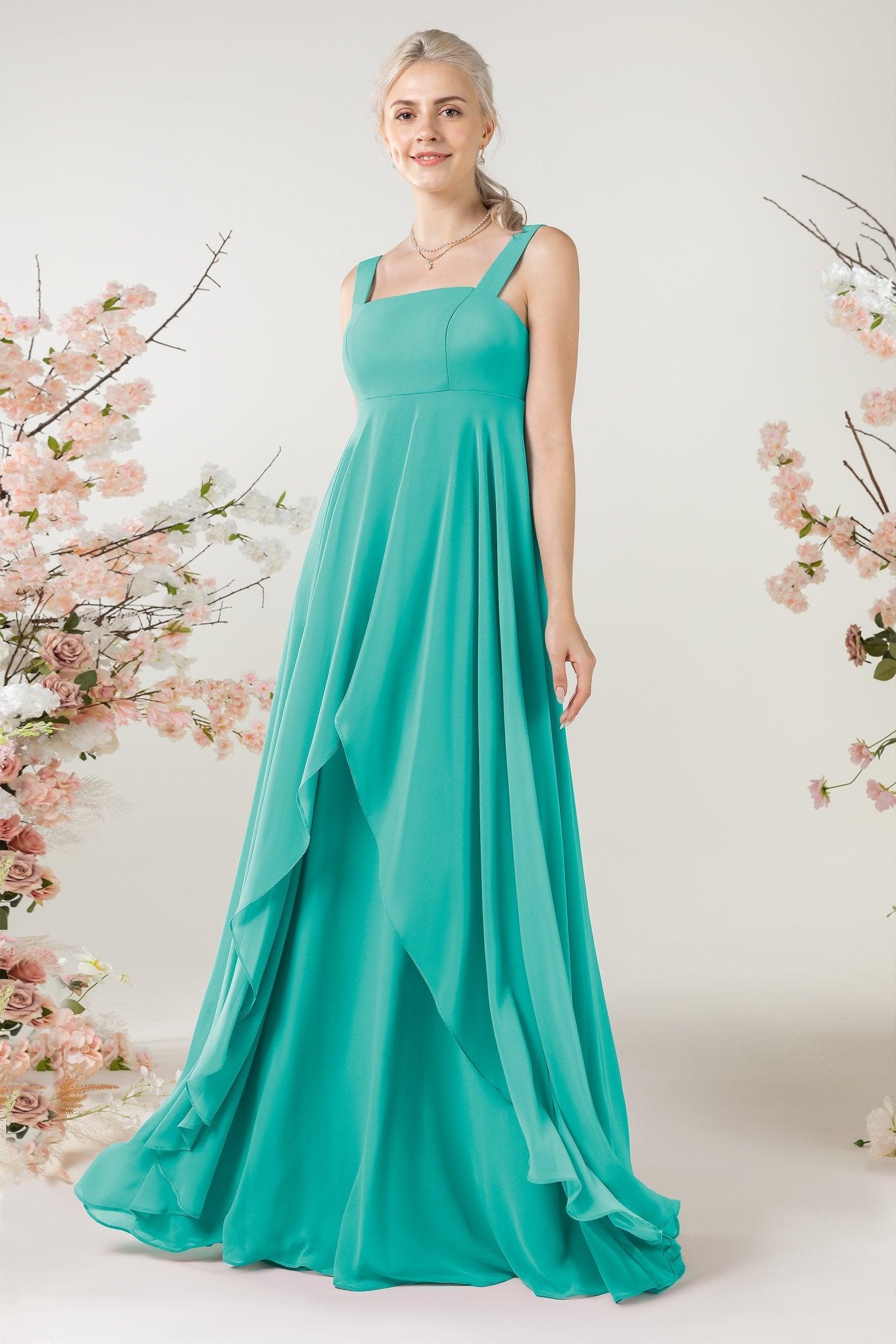 A-Line Sweep-Brush Train Chiffon Bridesmaid Dress CB0473 - COCOMELODY