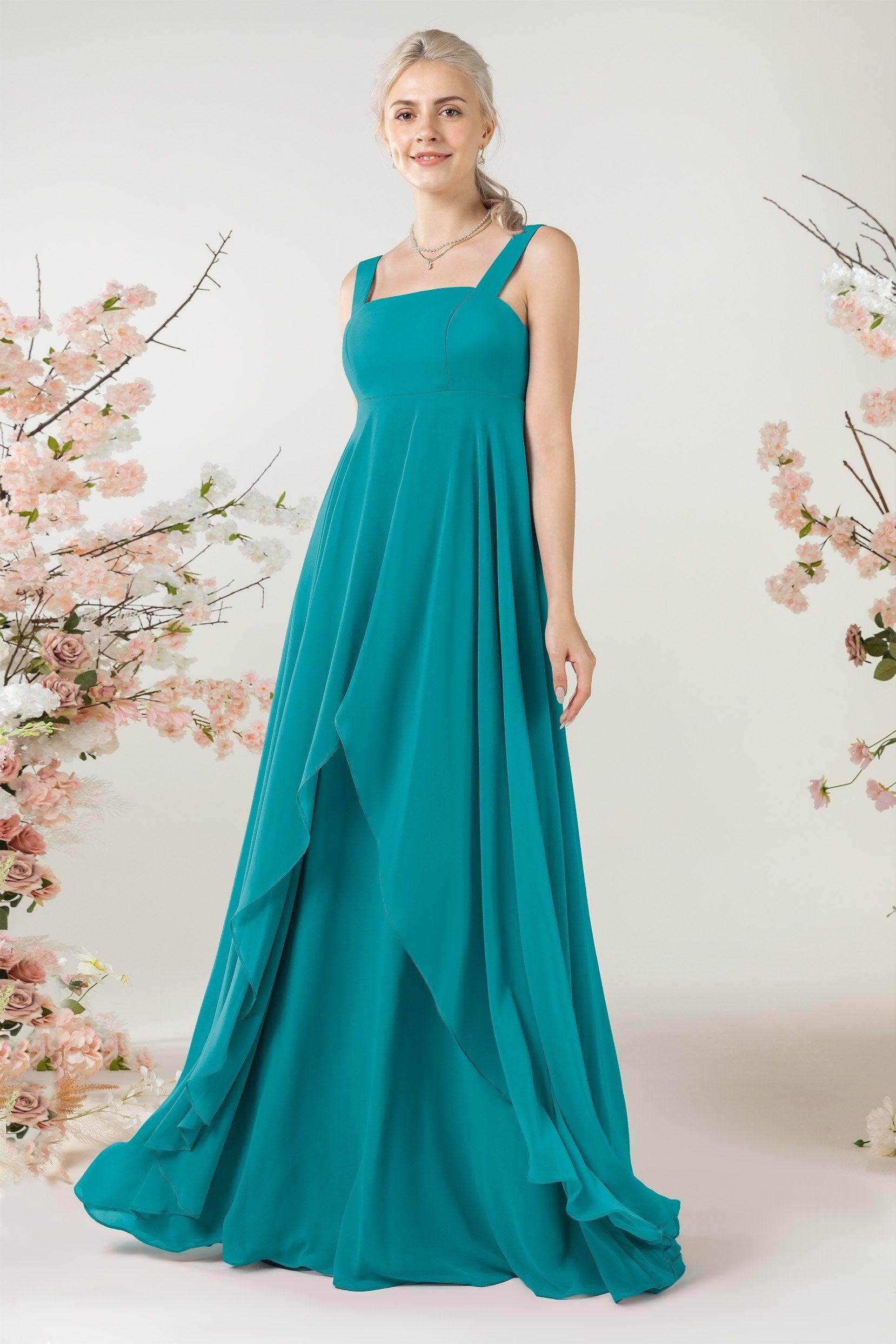 A-Line Sweep-Brush Train Chiffon Bridesmaid Dress CB0473 - COCOMELODY