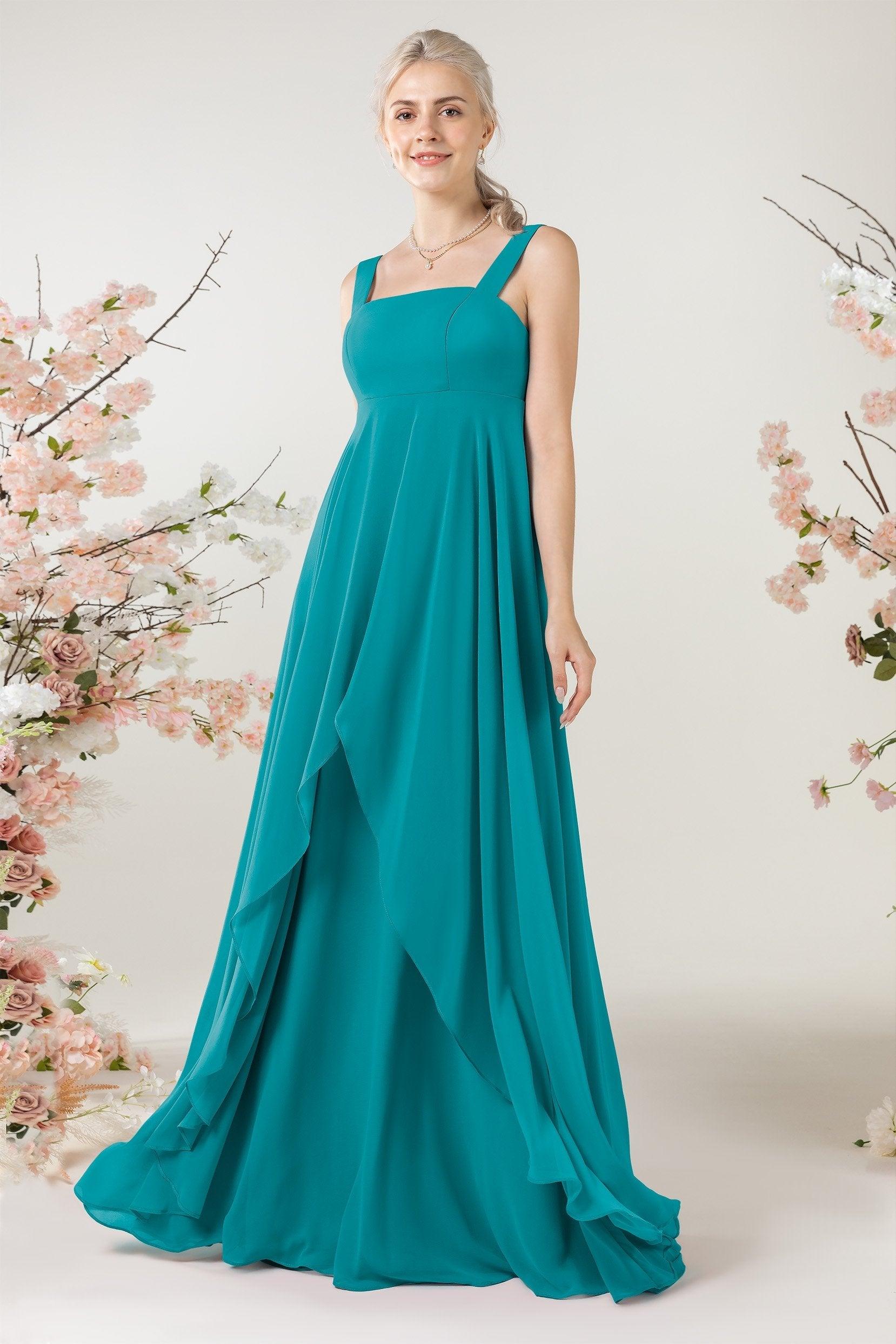 A-Line Sweep-Brush Train Chiffon Bridesmaid Dress CB0473 - COCOMELODY
