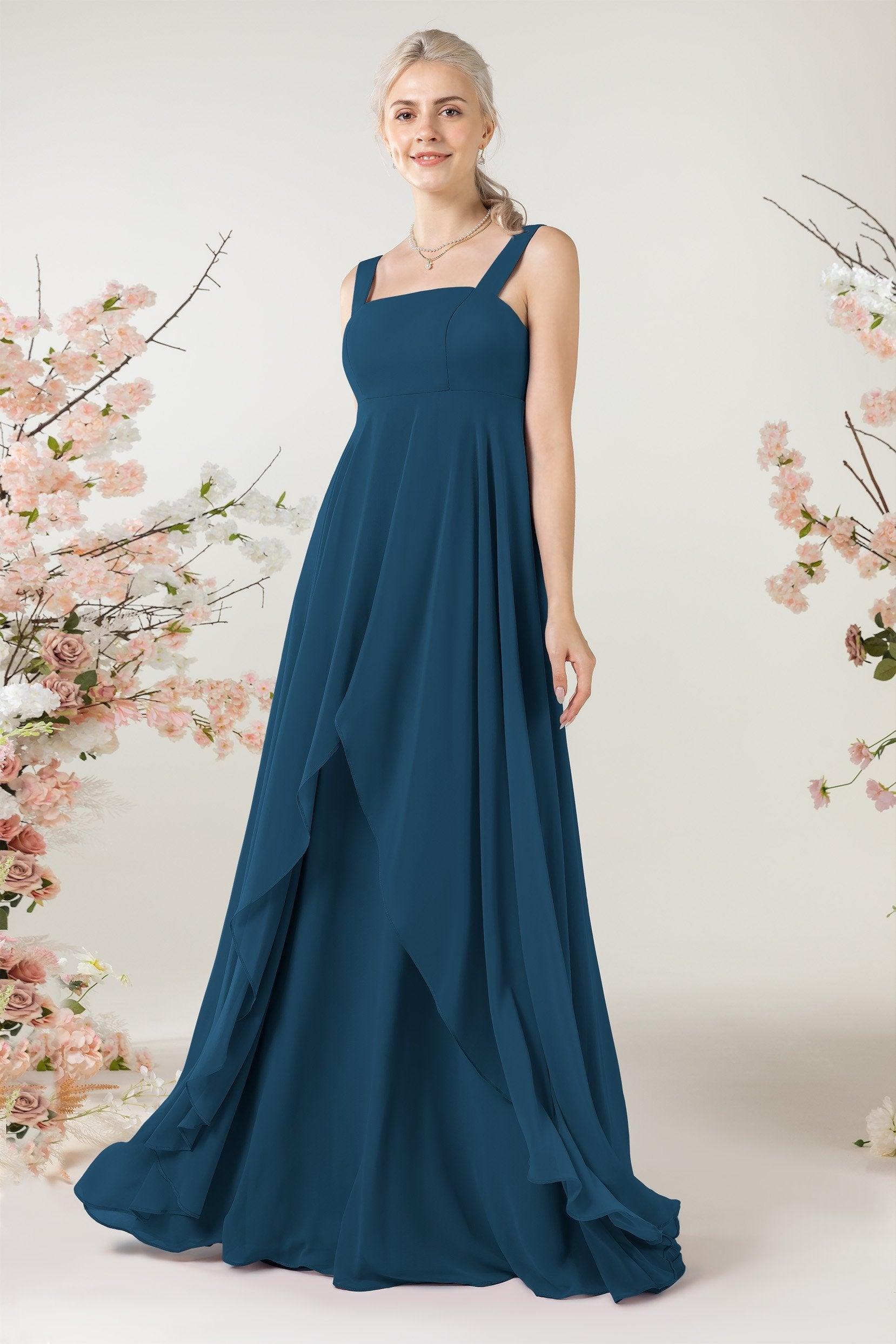 A-Line Sweep-Brush Train Chiffon Bridesmaid Dress CB0473 - COCOMELODY