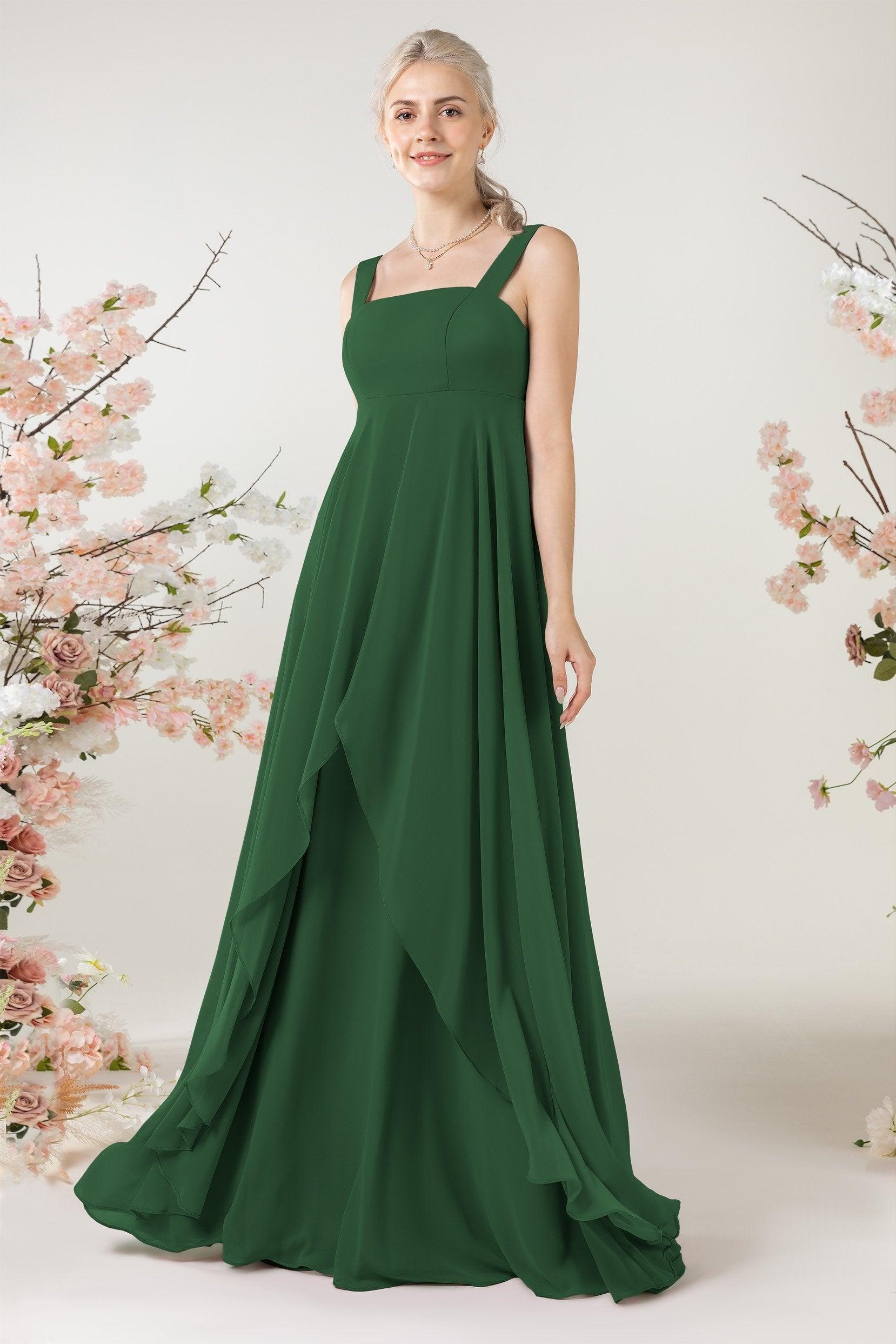 A-Line Sweep-Brush Train Chiffon Bridesmaid Dress CB0473 - COCOMELODY