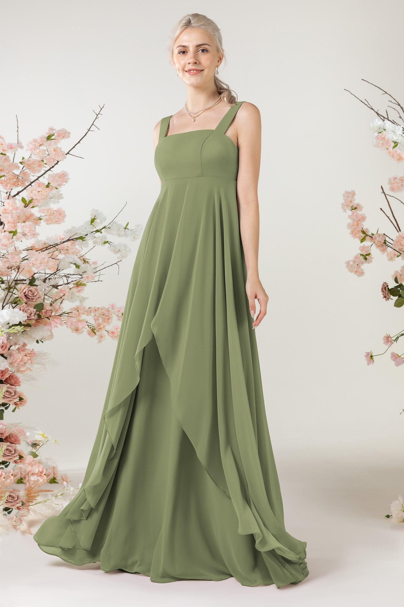 A-Line Sweep-Brush Train Chiffon Bridesmaid Dress CB0473 - COCOMELODY