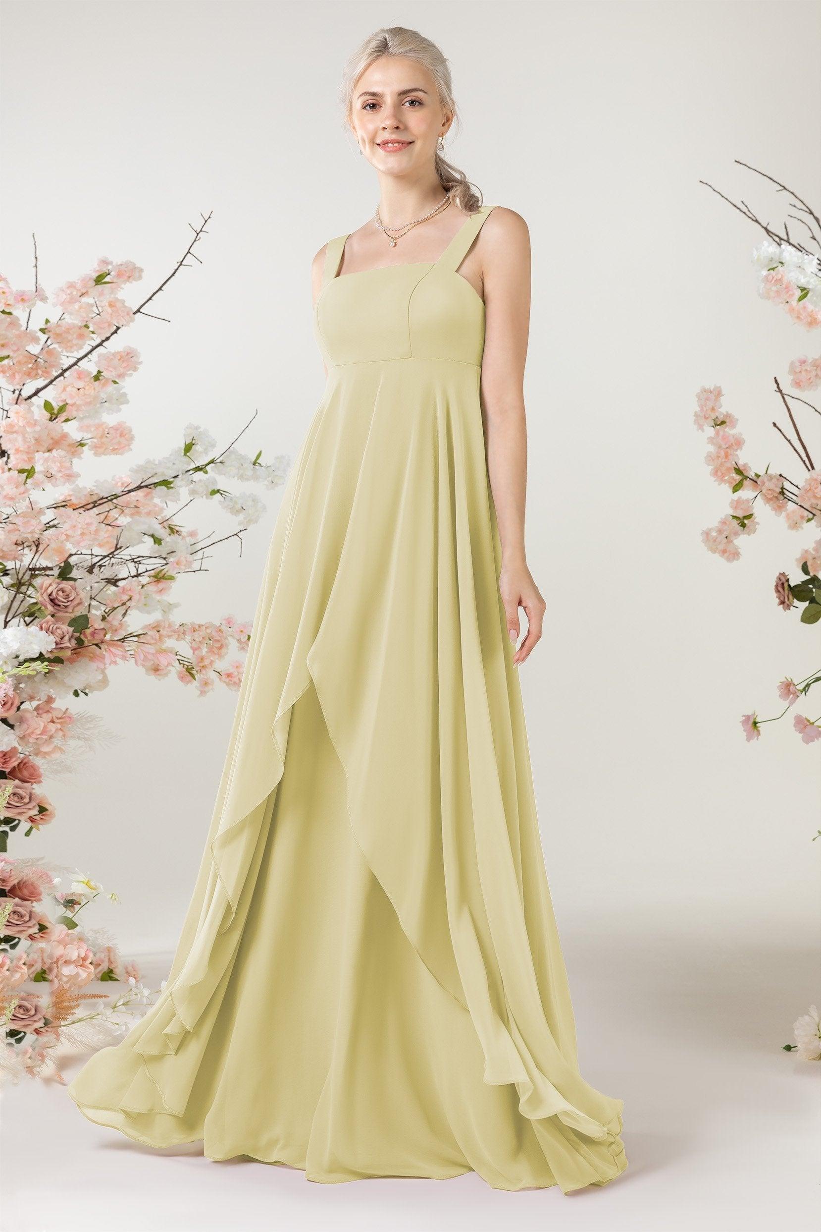 A-Line Sweep-Brush Train Chiffon Bridesmaid Dress CB0473 - COCOMELODY