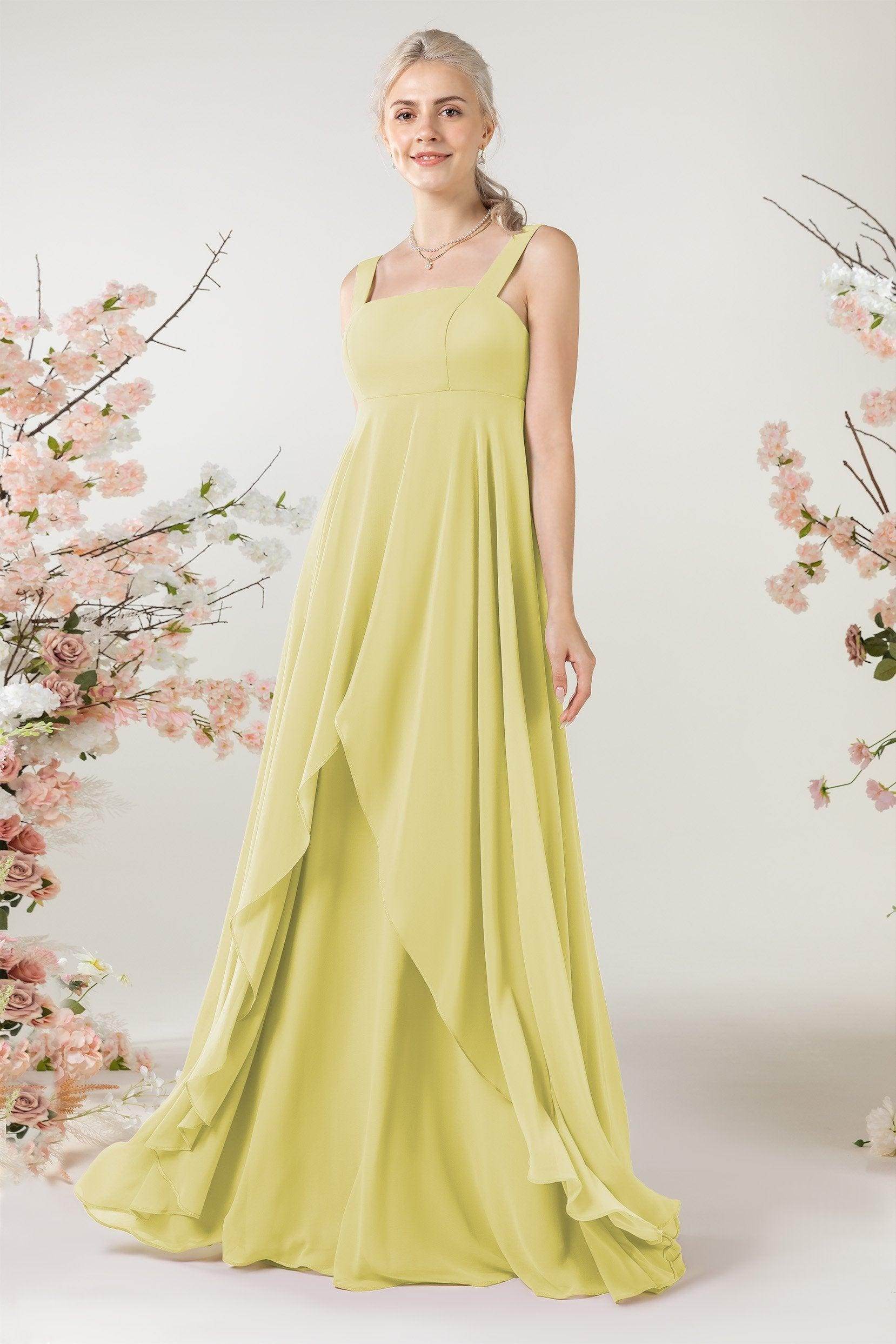 A-Line Sweep-Brush Train Chiffon Bridesmaid Dress CB0473 - COCOMELODY