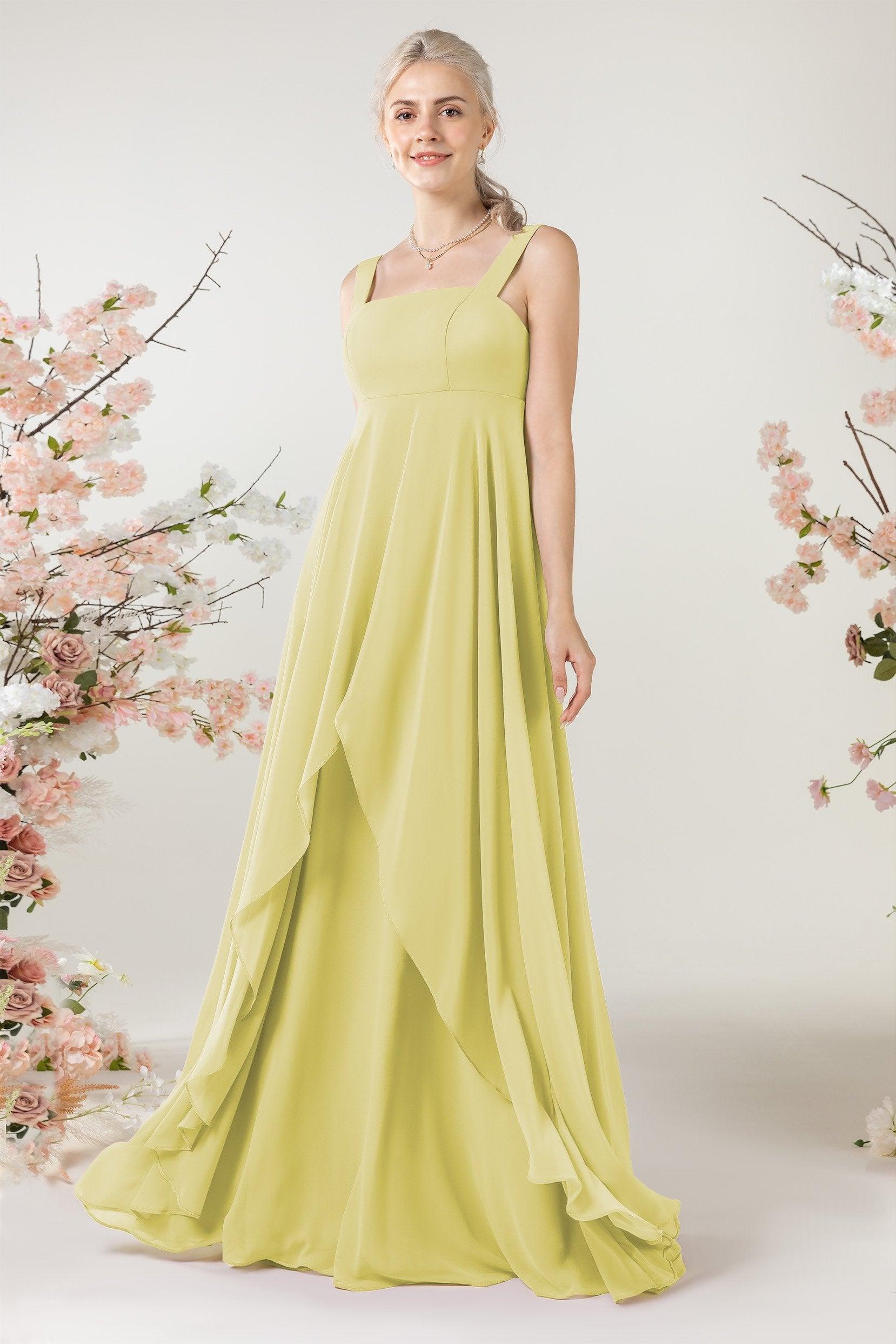 A-Line Sweep-Brush Train Chiffon Bridesmaid Dress CB0473 - COCOMELODY