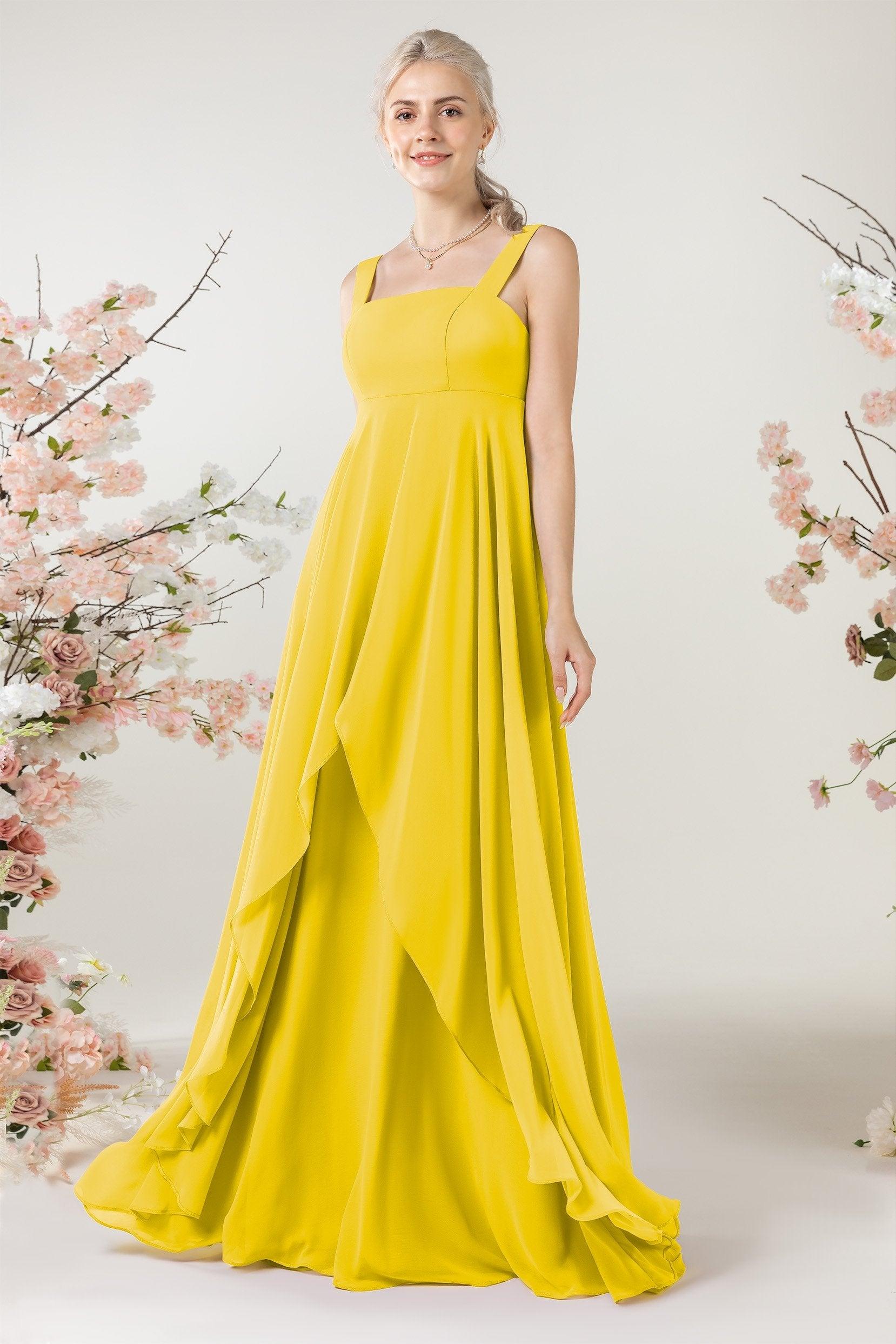 A-Line Sweep-Brush Train Chiffon Bridesmaid Dress CB0473 - COCOMELODY