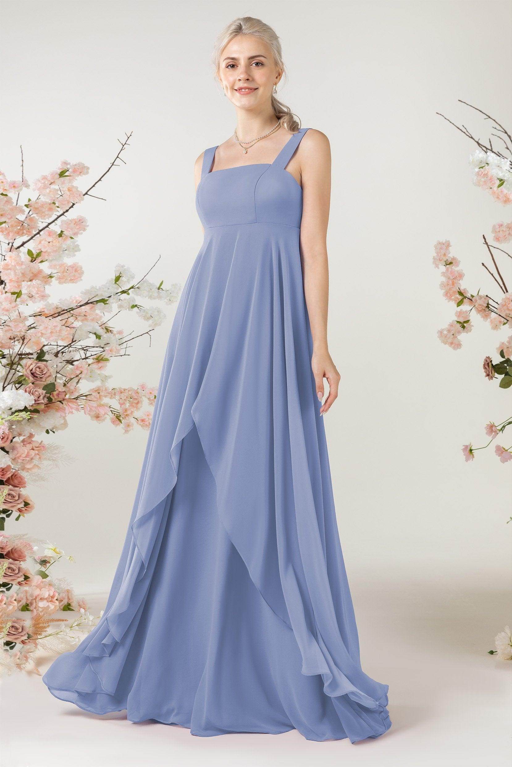 A-Line Sweep-Brush Train Chiffon Bridesmaid Dress CB0473 - COCOMELODY