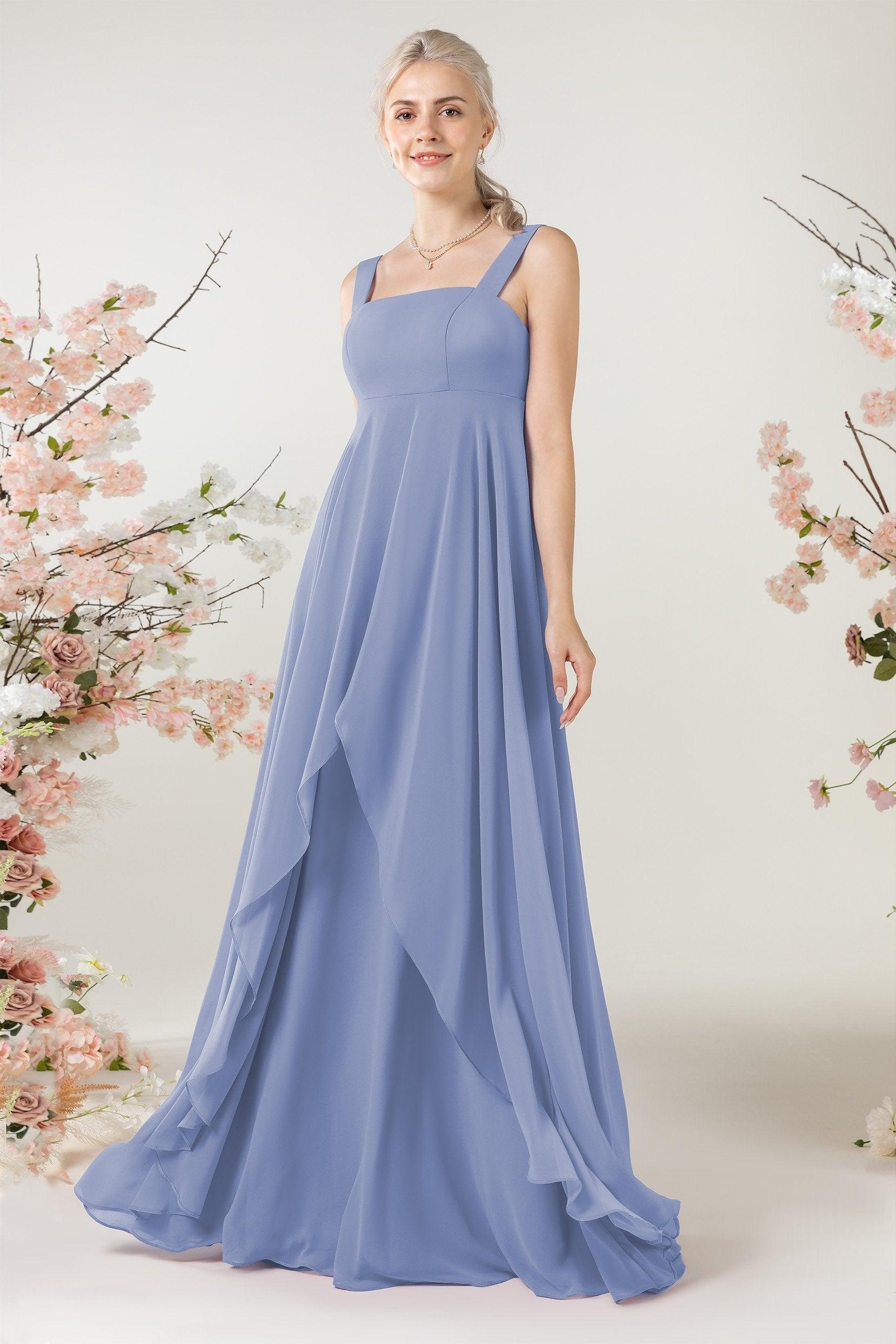 A-Line Sweep-Brush Train Chiffon Bridesmaid Dress CB0473 - COCOMELODY