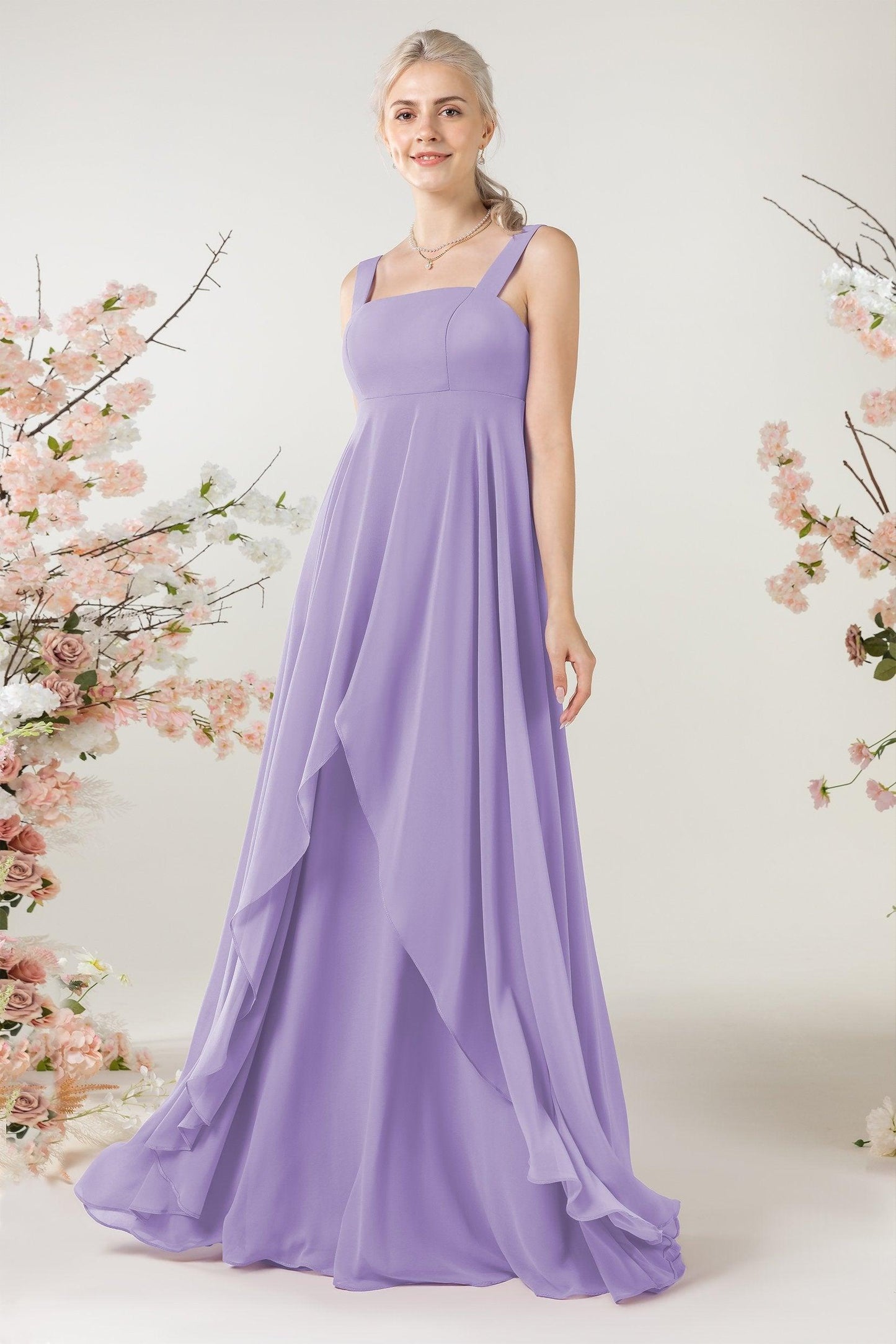 A-Line Sweep-Brush Train Chiffon Bridesmaid Dress CB0473 - COCOMELODY
