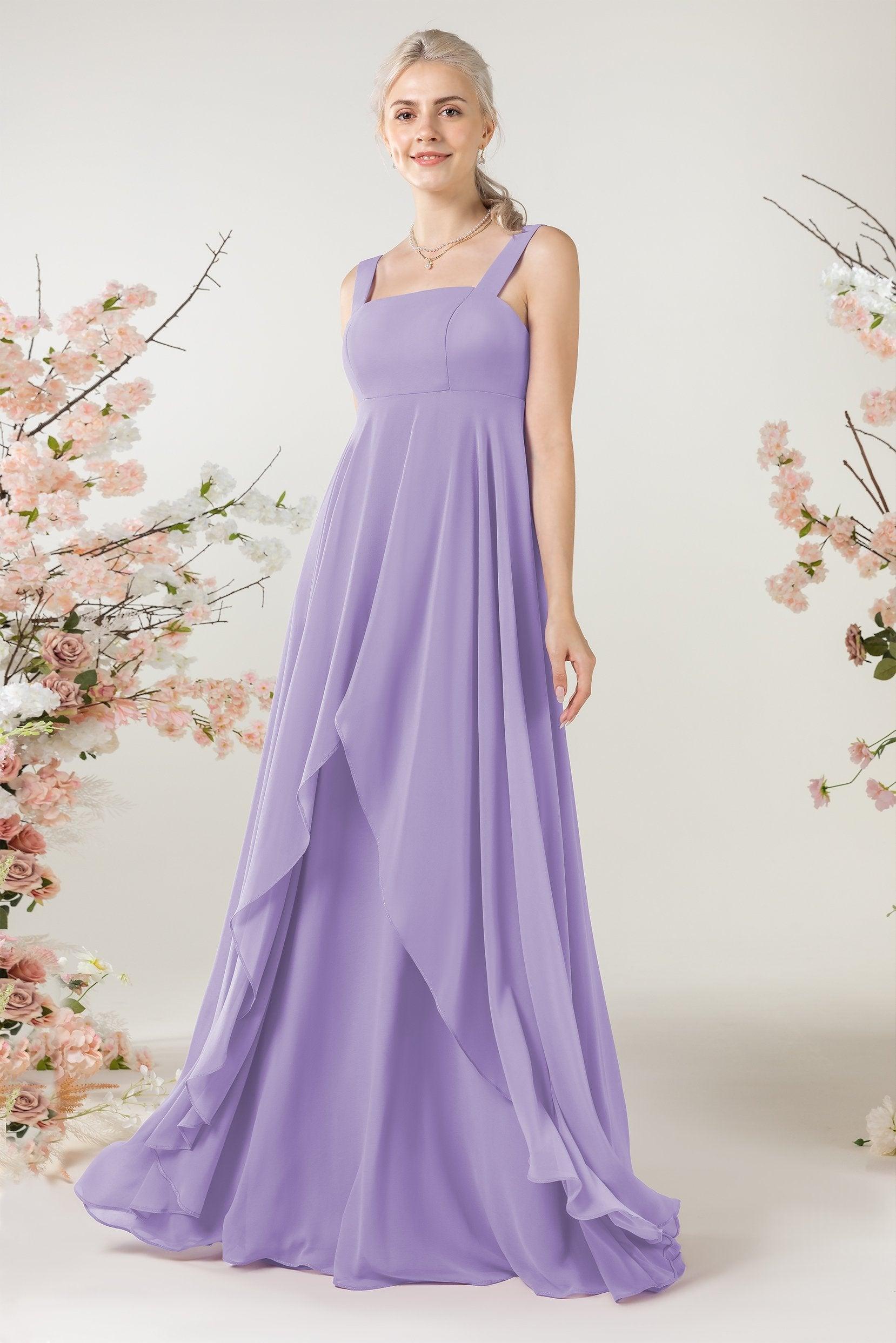 A-Line Sweep-Brush Train Chiffon Bridesmaid Dress CB0473 - COCOMELODY