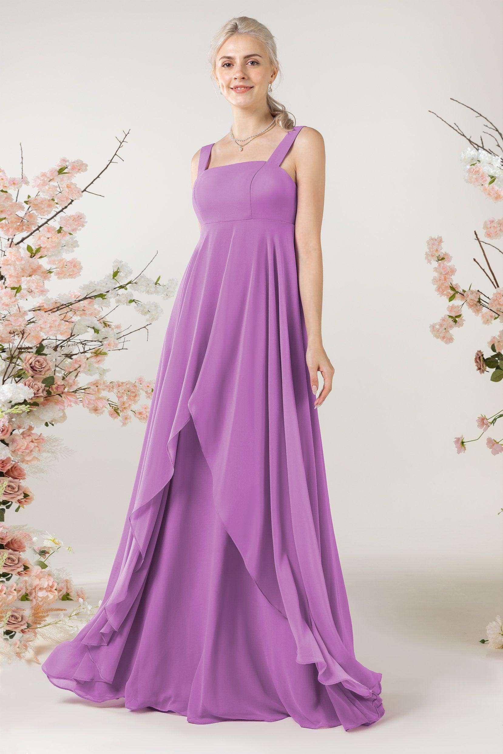 A-Line Sweep-Brush Train Chiffon Bridesmaid Dress CB0473 - COCOMELODY
