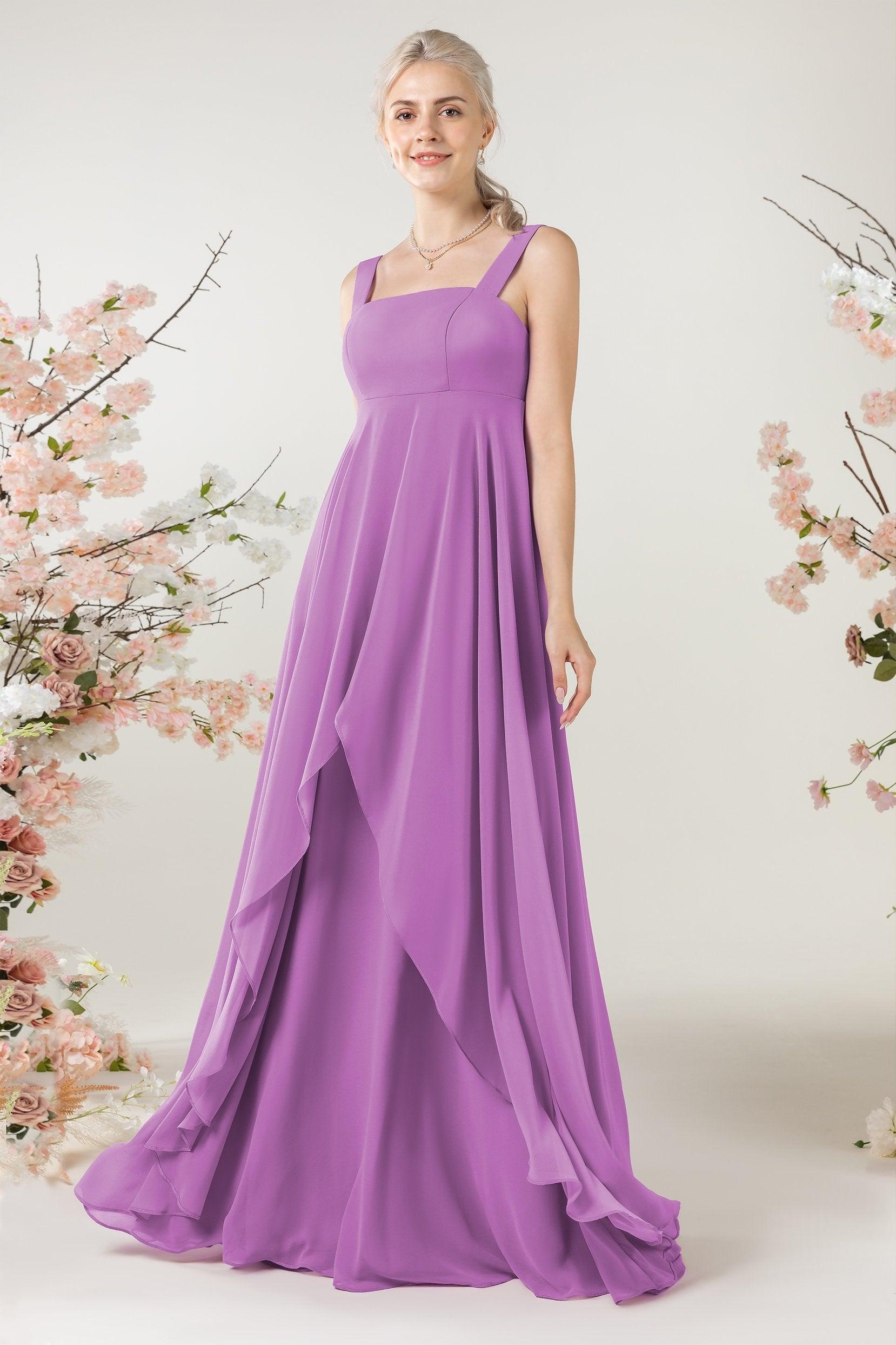 A-Line Sweep-Brush Train Chiffon Bridesmaid Dress CB0473 - COCOMELODY