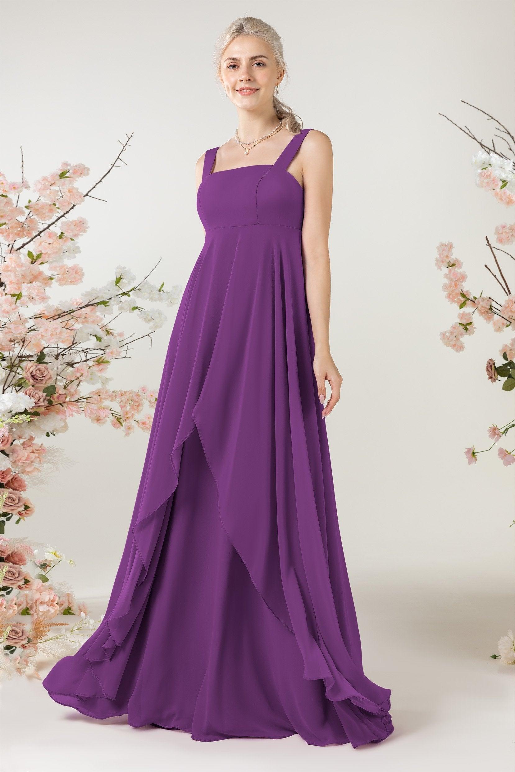 A-Line Sweep-Brush Train Chiffon Bridesmaid Dress CB0473 - COCOMELODY