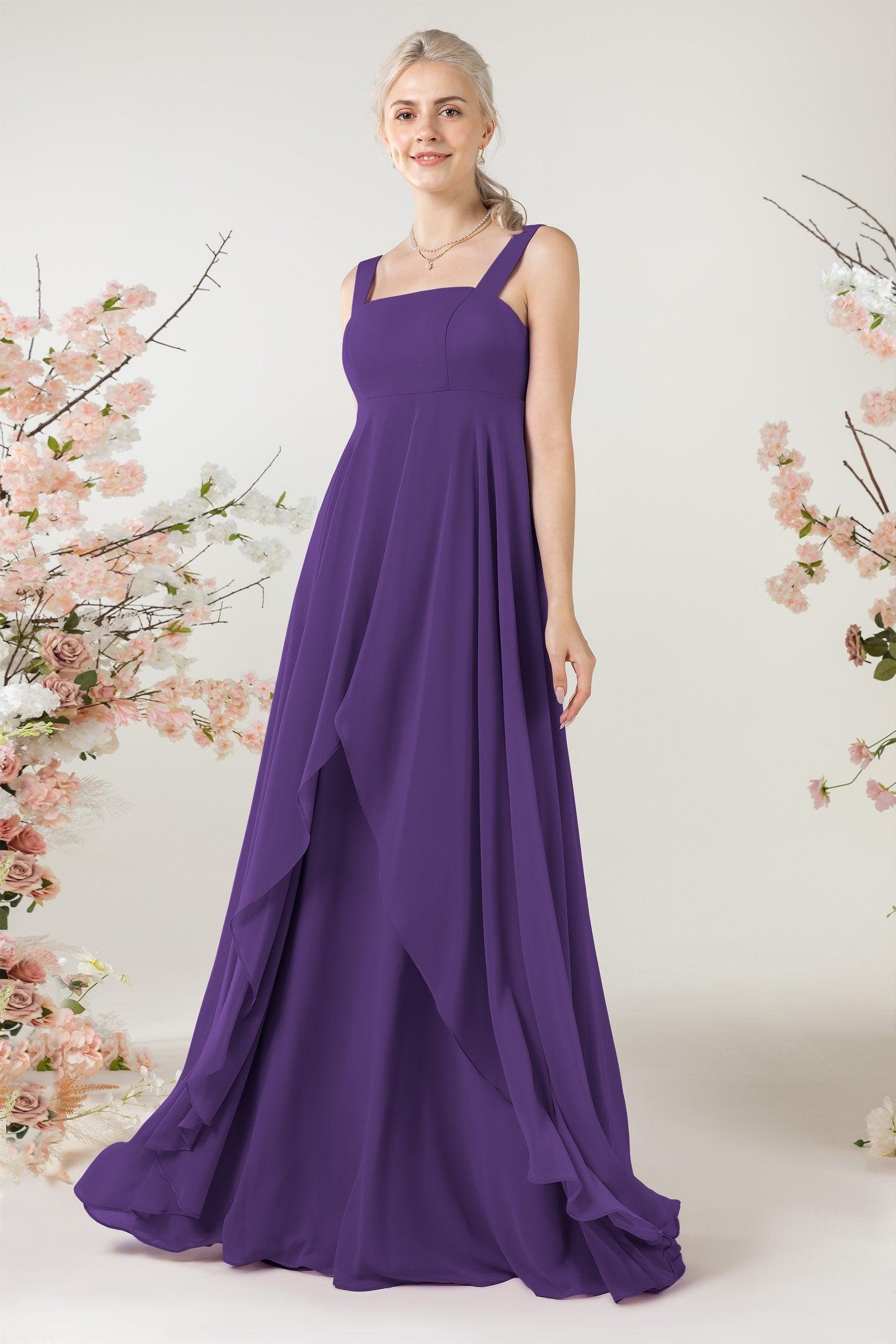 A-Line Sweep-Brush Train Chiffon Bridesmaid Dress CB0473 - COCOMELODY