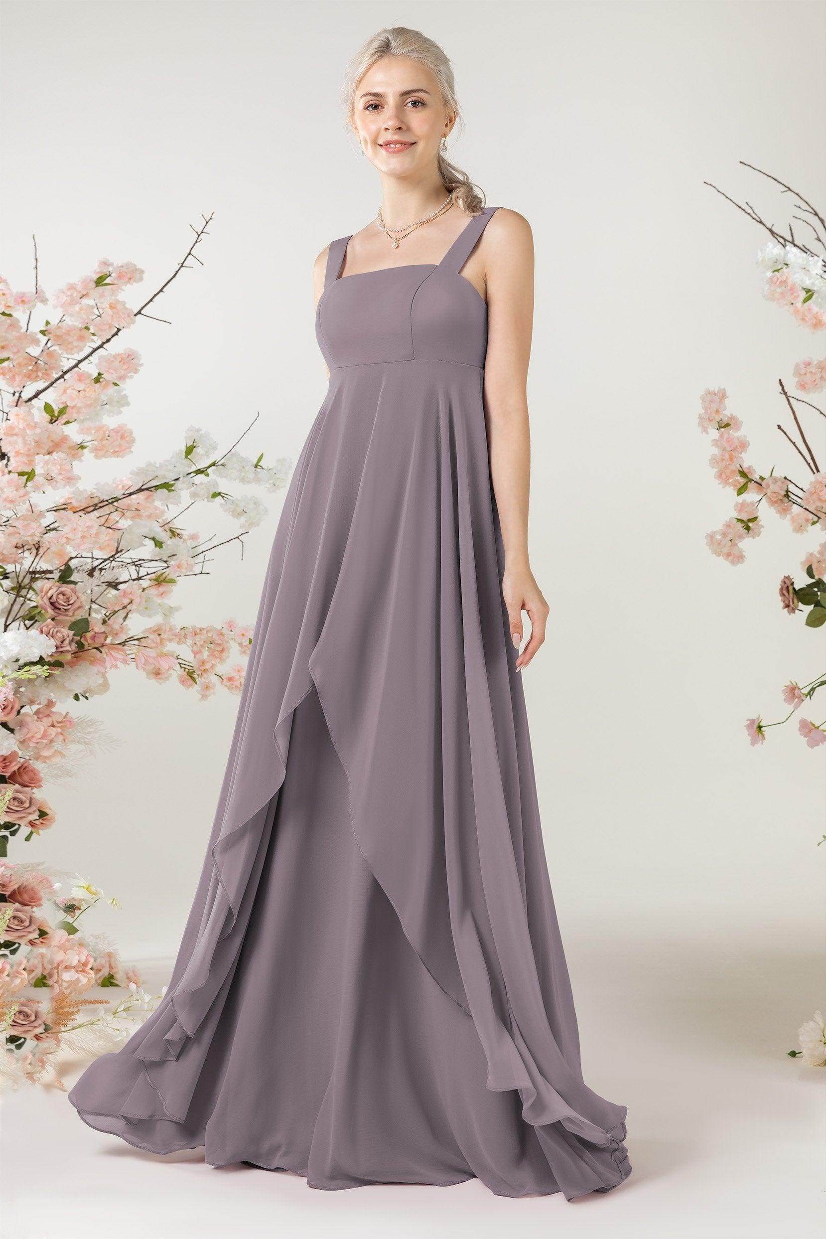 A-Line Sweep-Brush Train Chiffon Bridesmaid Dress CB0473 - COCOMELODY