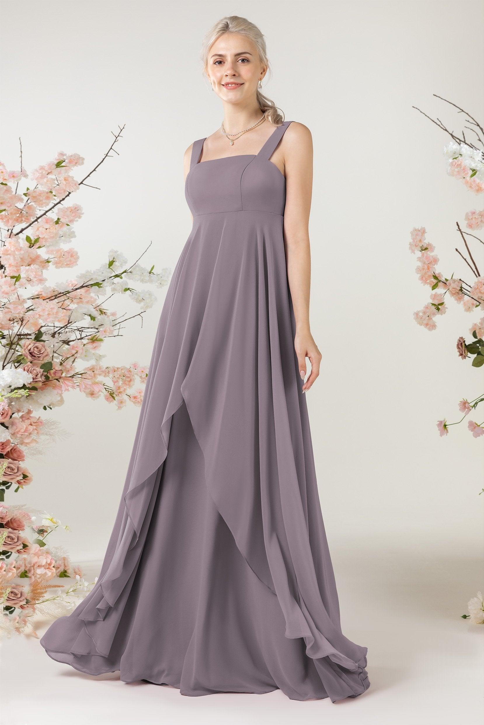 A-Line Sweep-Brush Train Chiffon Bridesmaid Dress CB0473 - COCOMELODY