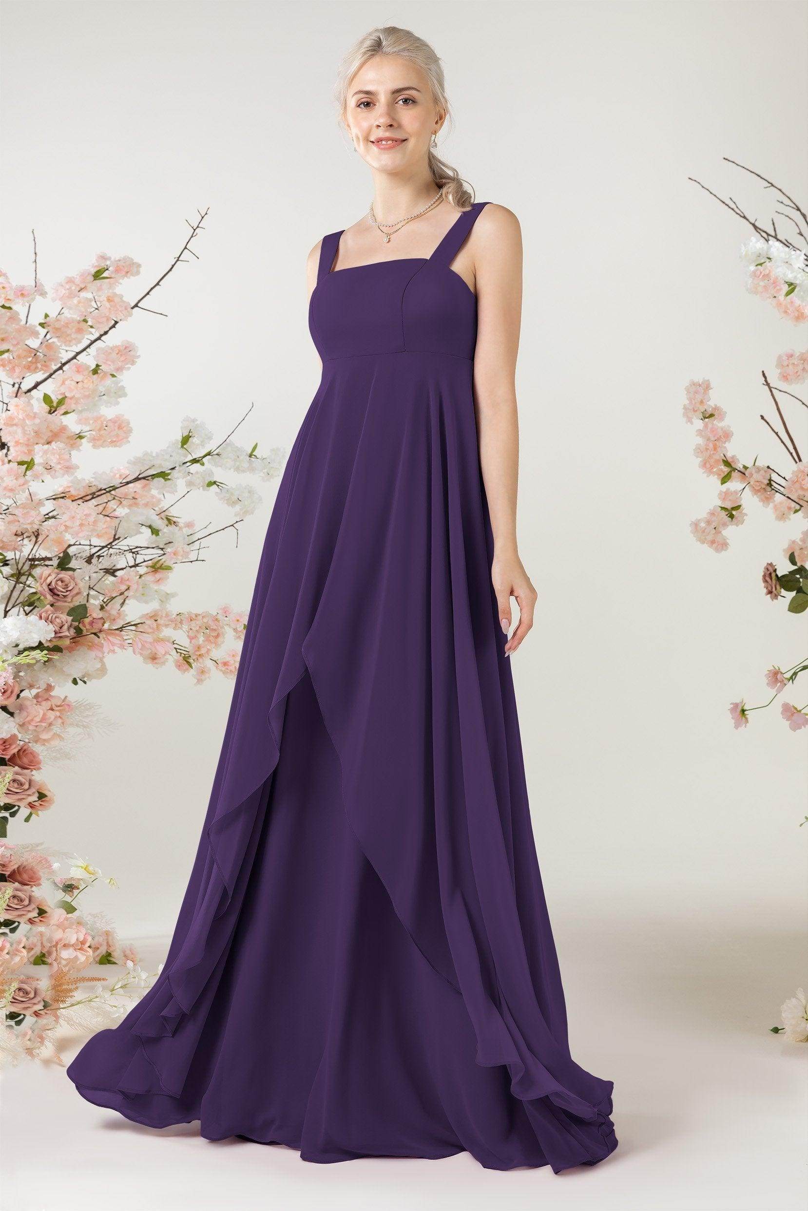 A-Line Sweep-Brush Train Chiffon Bridesmaid Dress CB0473 - COCOMELODY