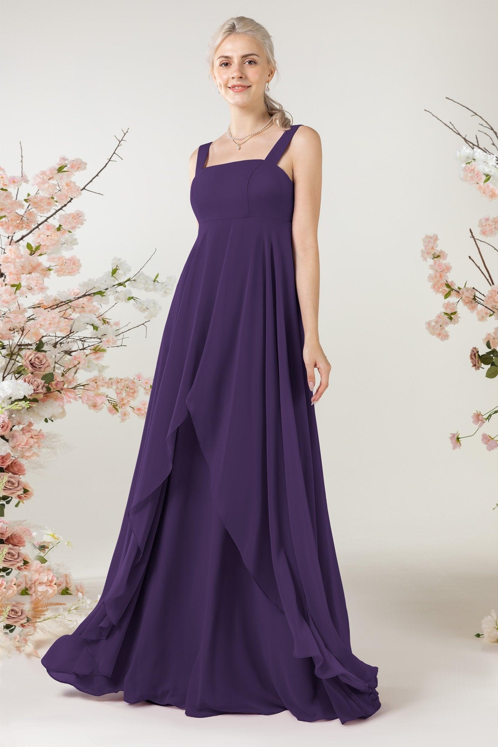 A-Line Sweep-Brush Train Chiffon Bridesmaid Dress CB0473 - COCOMELODY