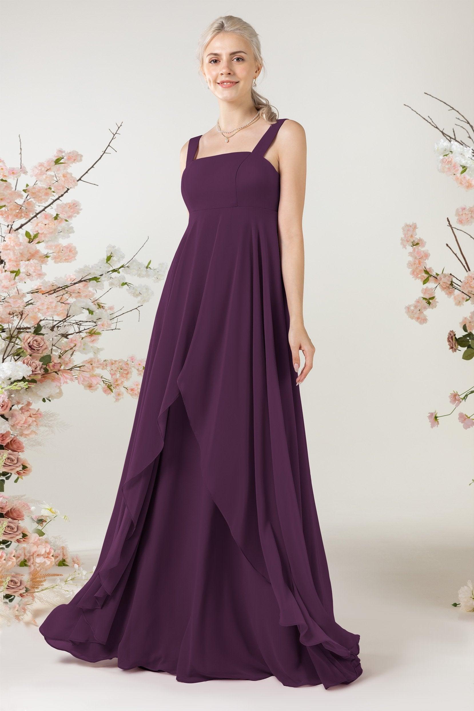A-Line Sweep-Brush Train Chiffon Bridesmaid Dress CB0473 - COCOMELODY