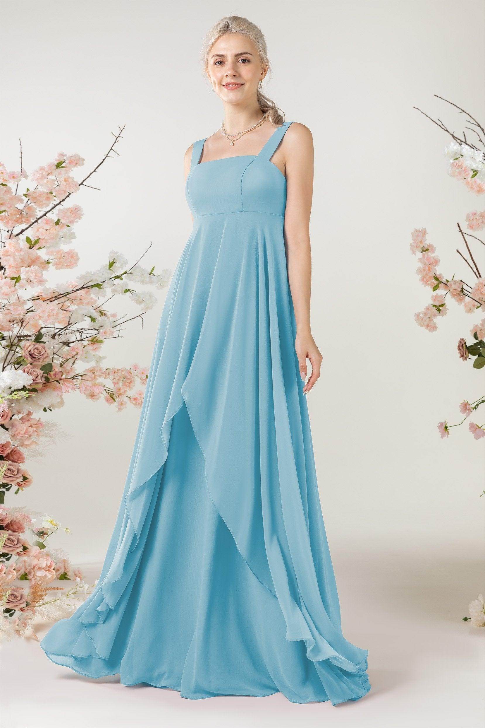 A-Line Sweep-Brush Train Chiffon Bridesmaid Dress CB0473 - COCOMELODY