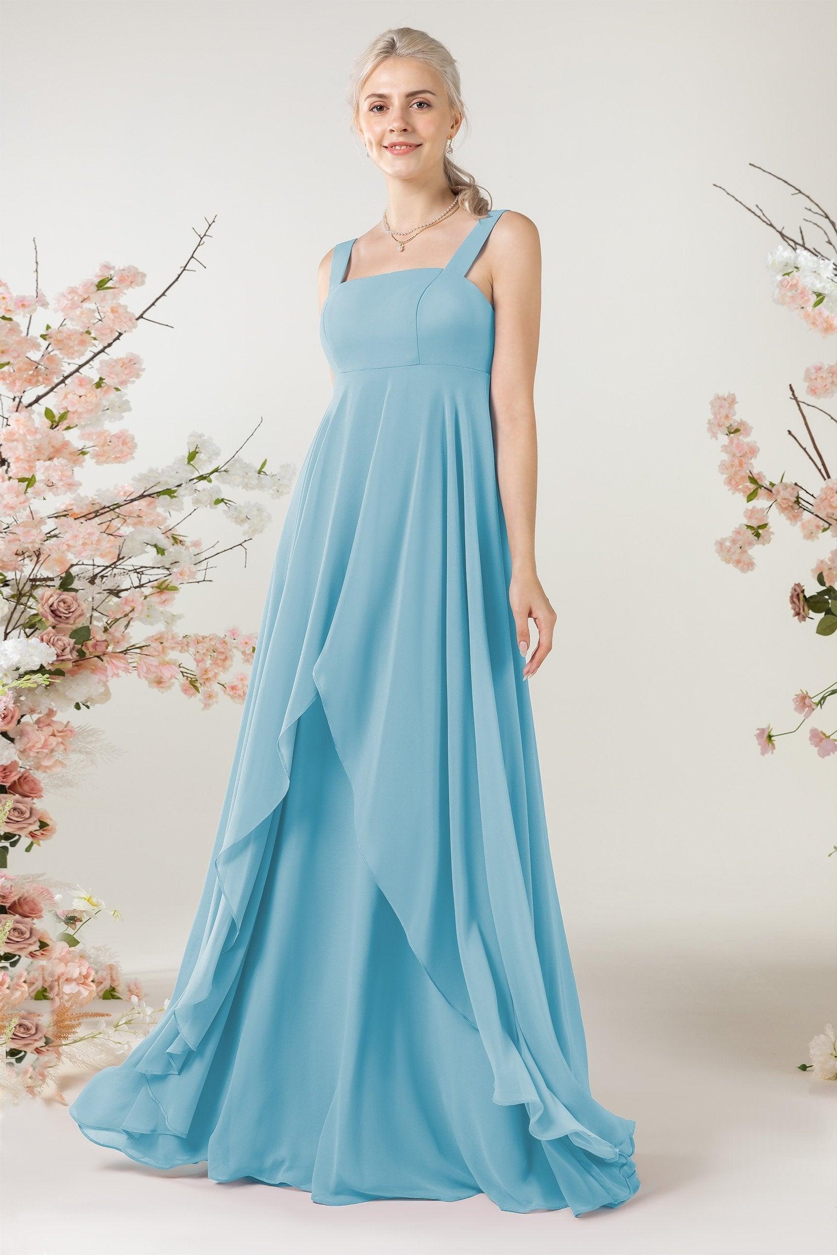 A-Line Sweep-Brush Train Chiffon Bridesmaid Dress CB0473 - COCOMELODY