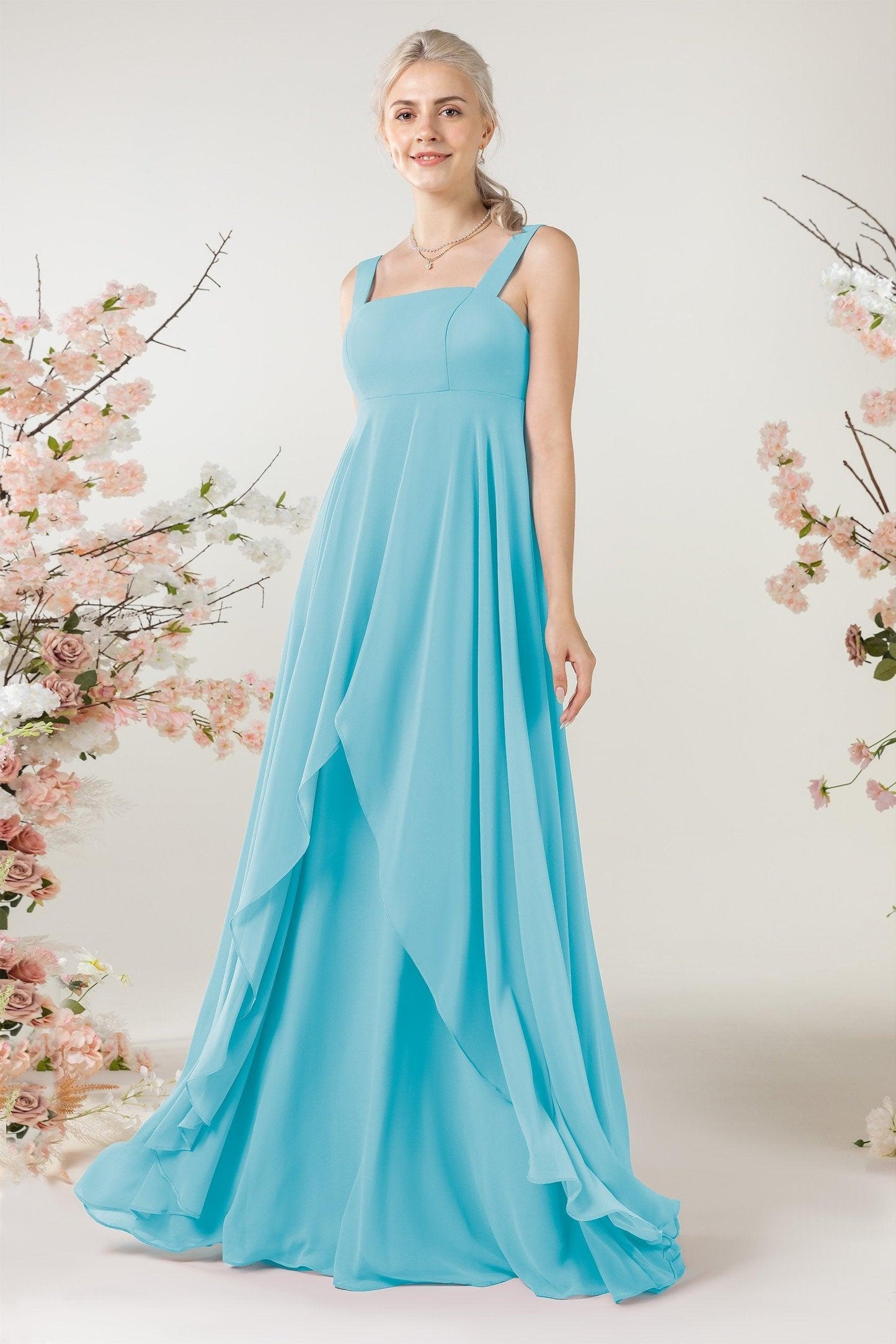 A-Line Sweep-Brush Train Chiffon Bridesmaid Dress CB0473 - COCOMELODY