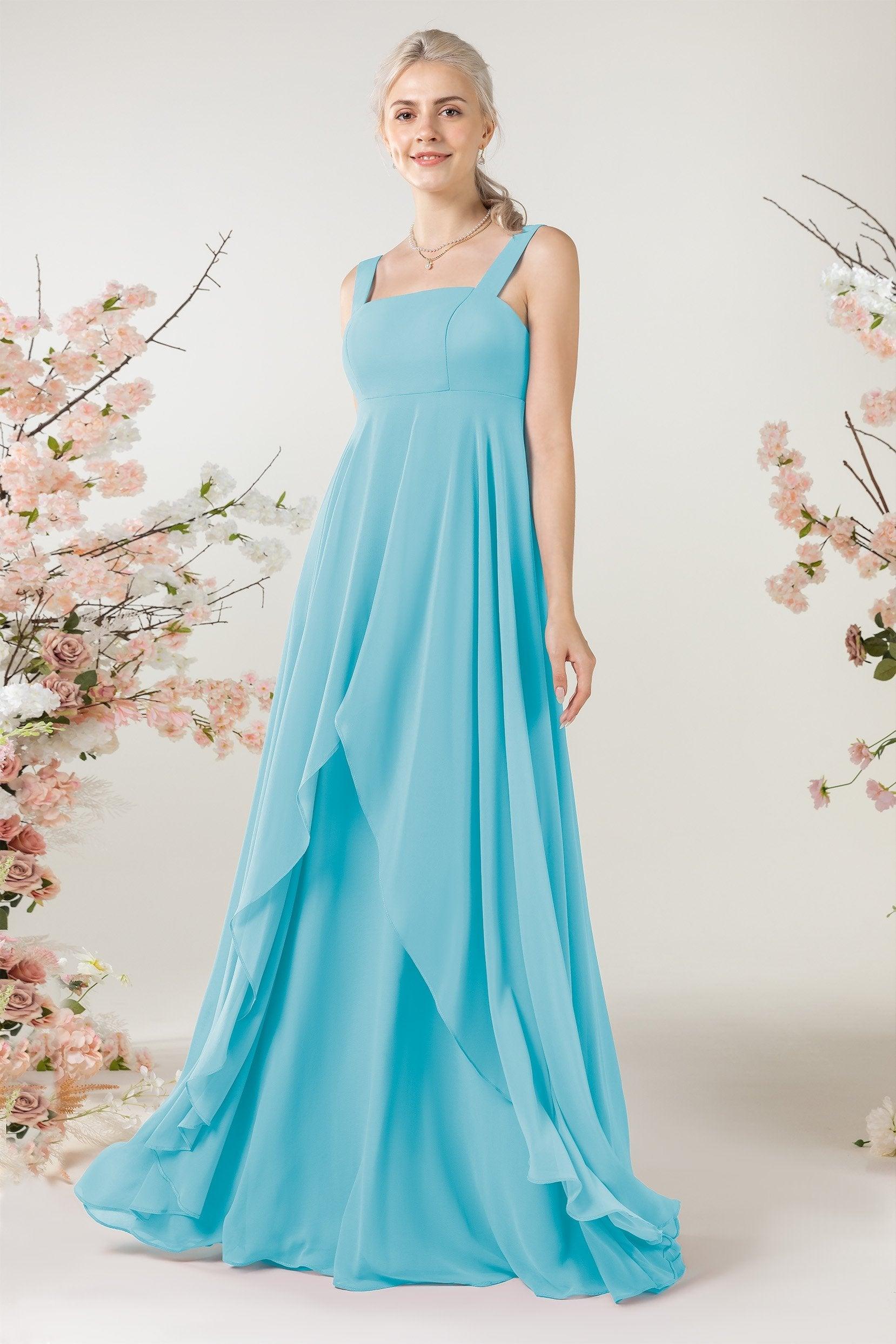 A-Line Sweep-Brush Train Chiffon Bridesmaid Dress CB0473 - COCOMELODY