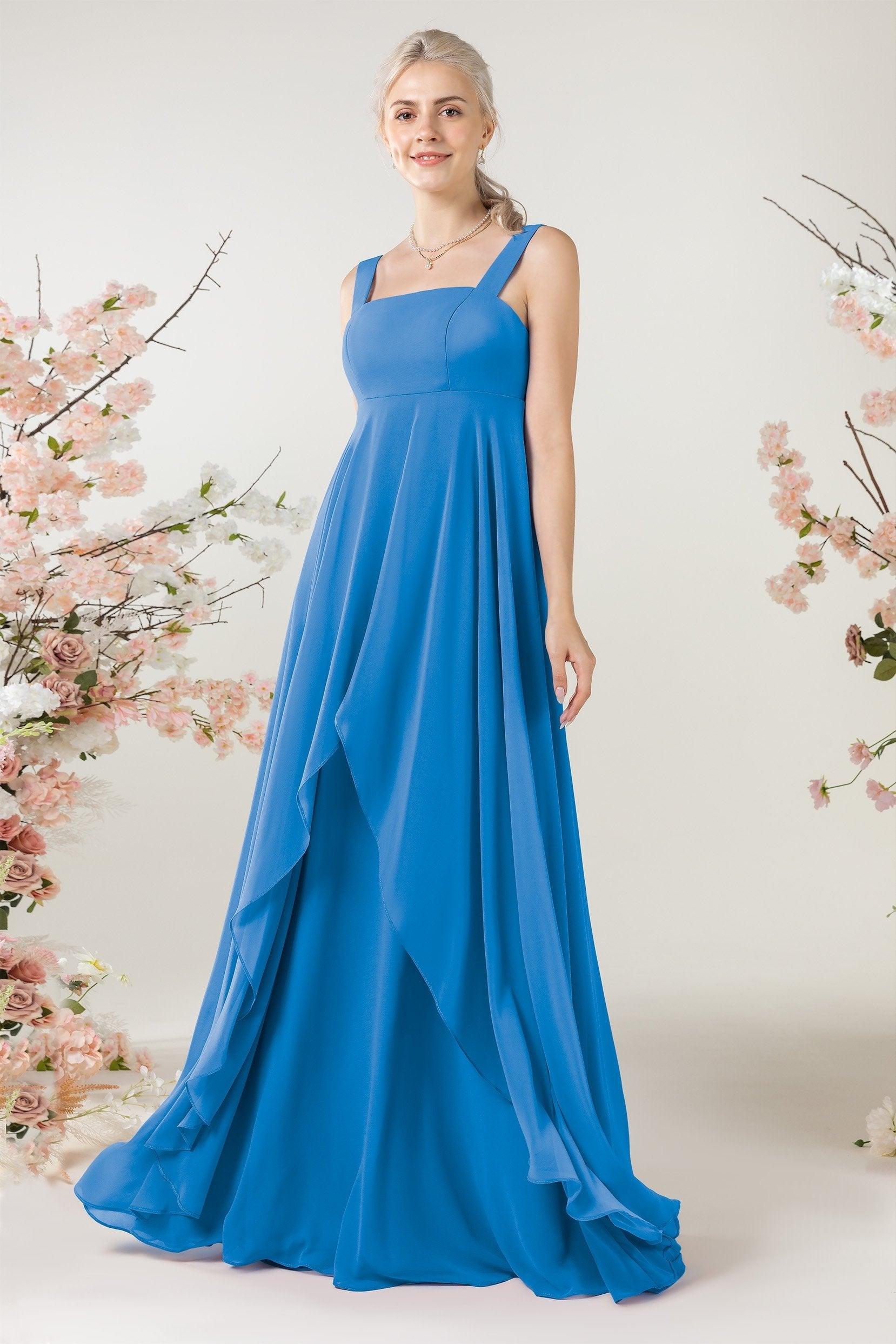 A-Line Sweep-Brush Train Chiffon Bridesmaid Dress CB0473 - COCOMELODY