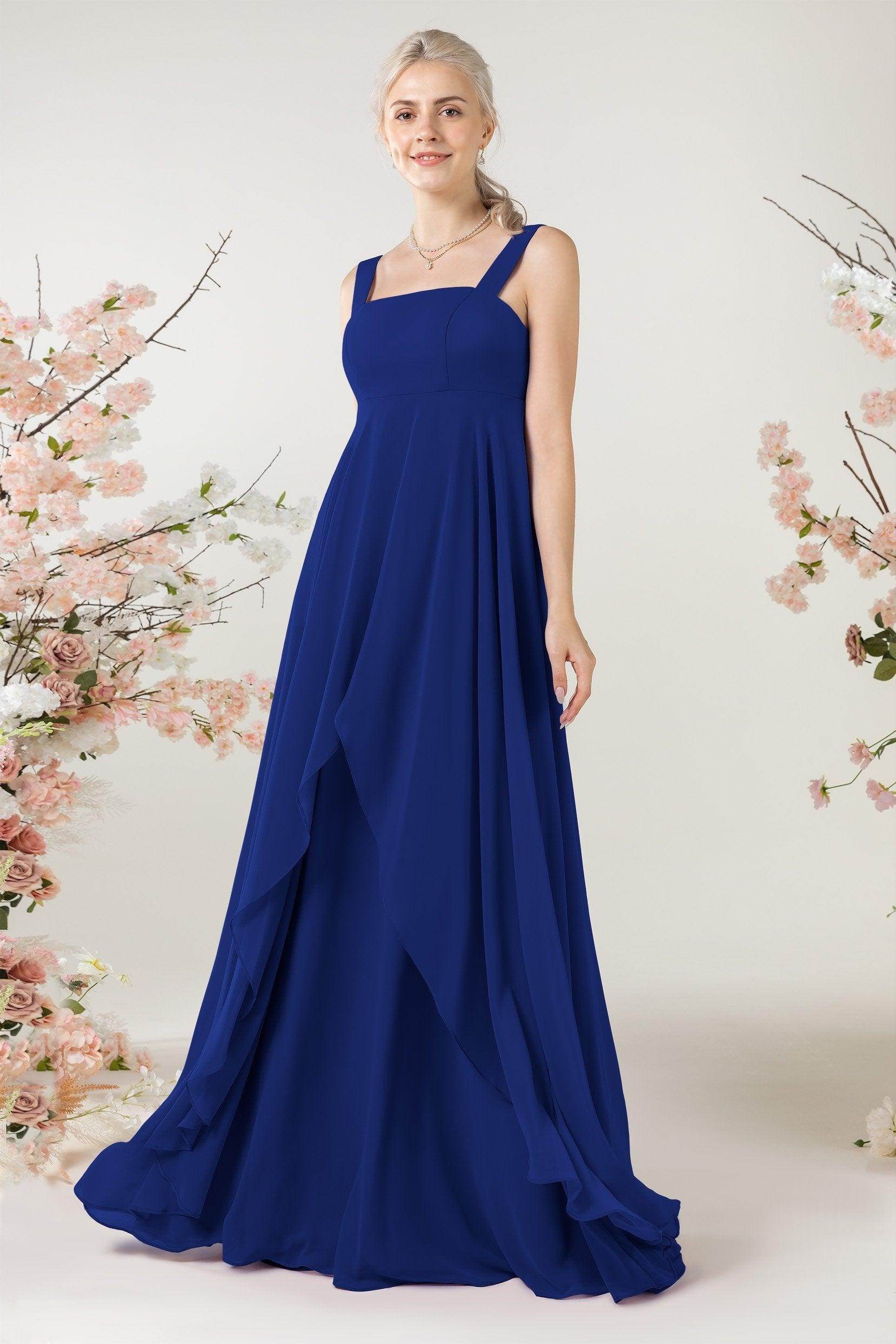 A-Line Sweep-Brush Train Chiffon Bridesmaid Dress CB0473 - COCOMELODY