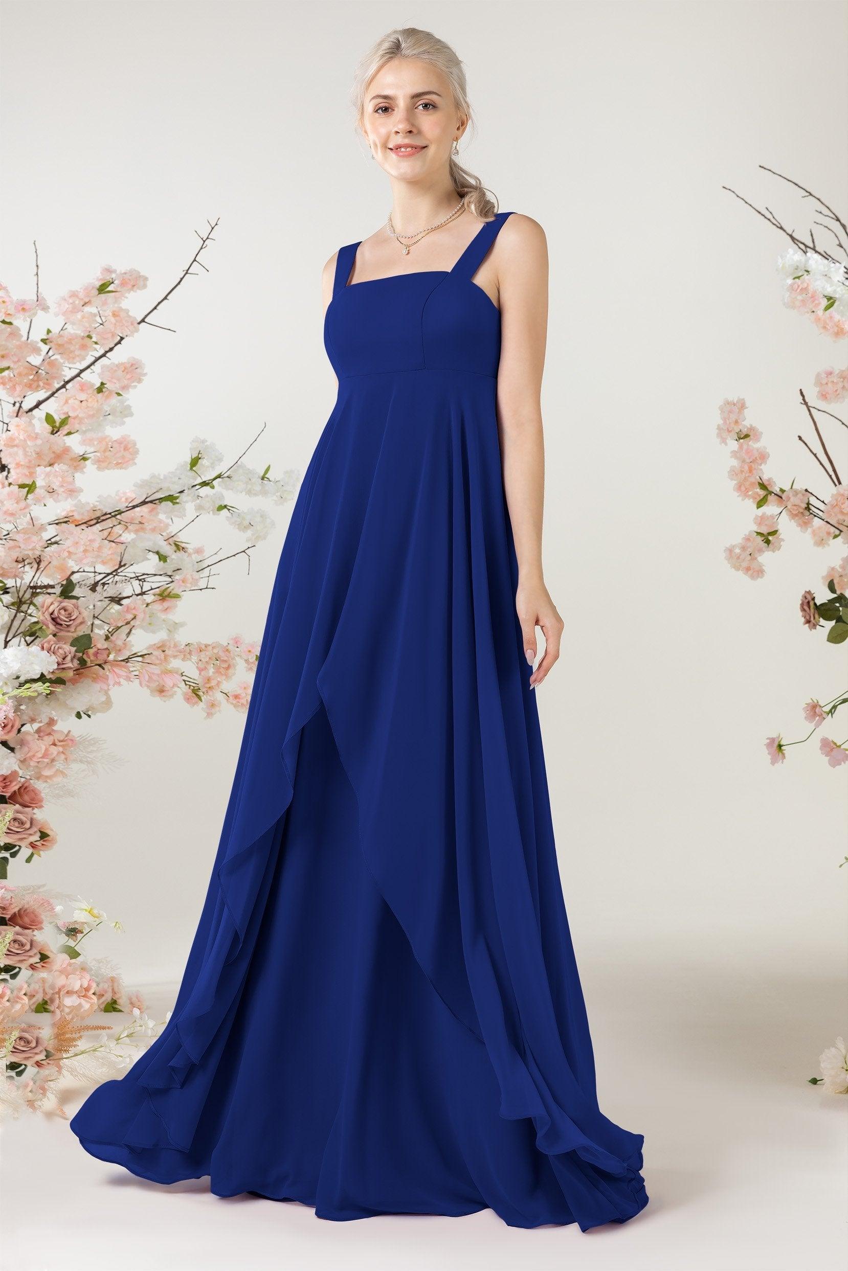 A-Line Sweep-Brush Train Chiffon Bridesmaid Dress CB0473 - COCOMELODY