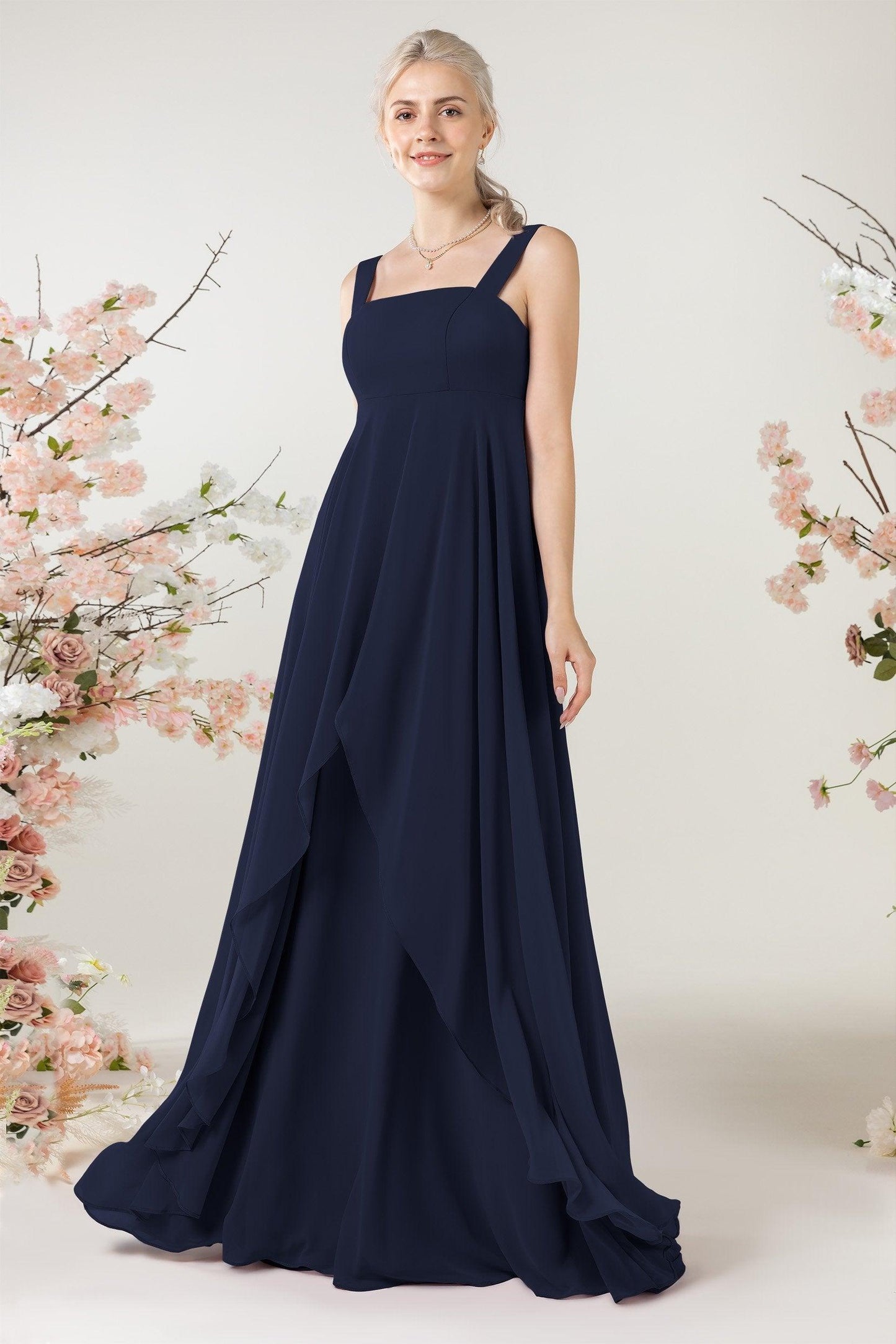 A-Line Sweep-Brush Train Chiffon Bridesmaid Dress CB0473 - COCOMELODY