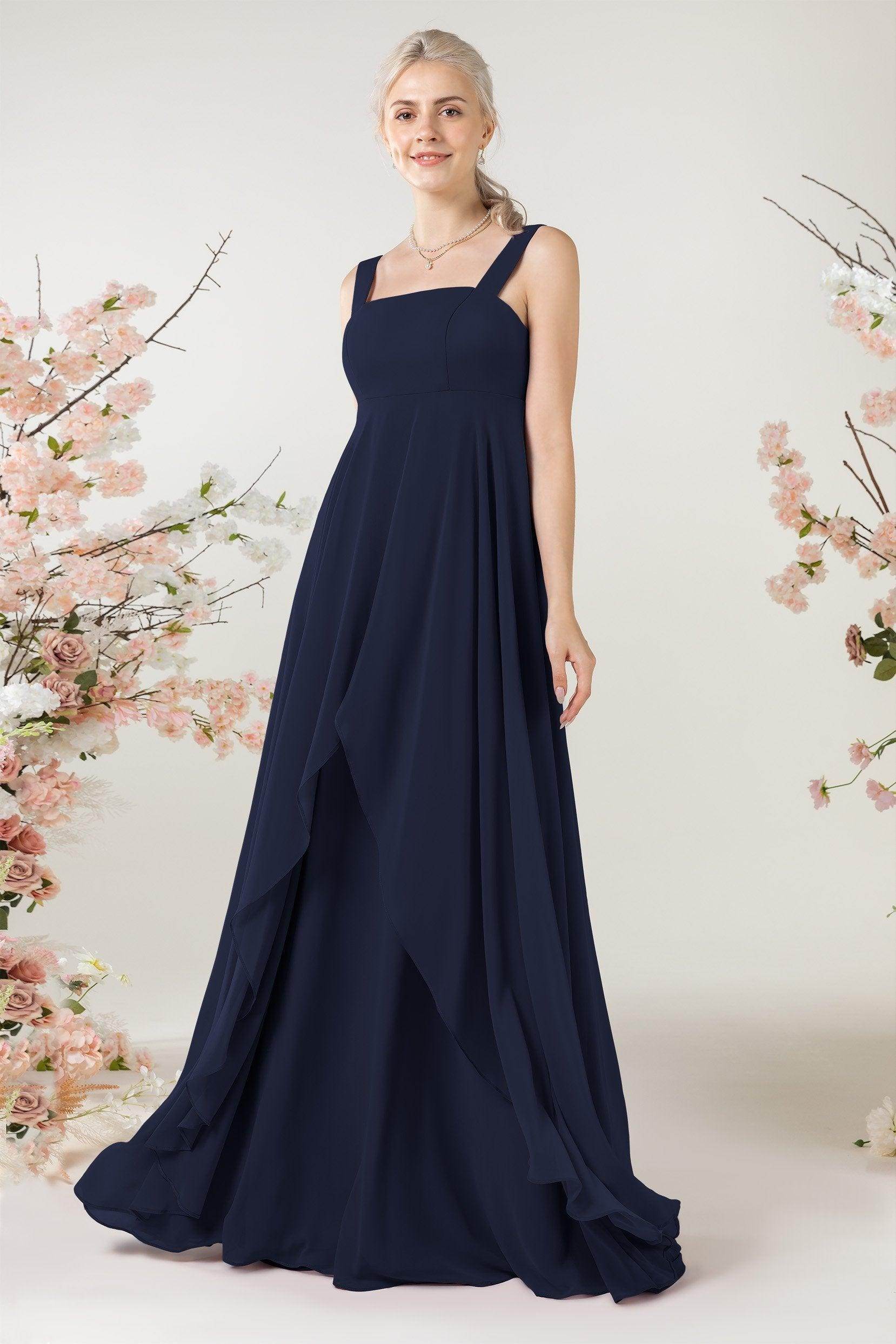A-Line Sweep-Brush Train Chiffon Bridesmaid Dress CB0473 - COCOMELODY
