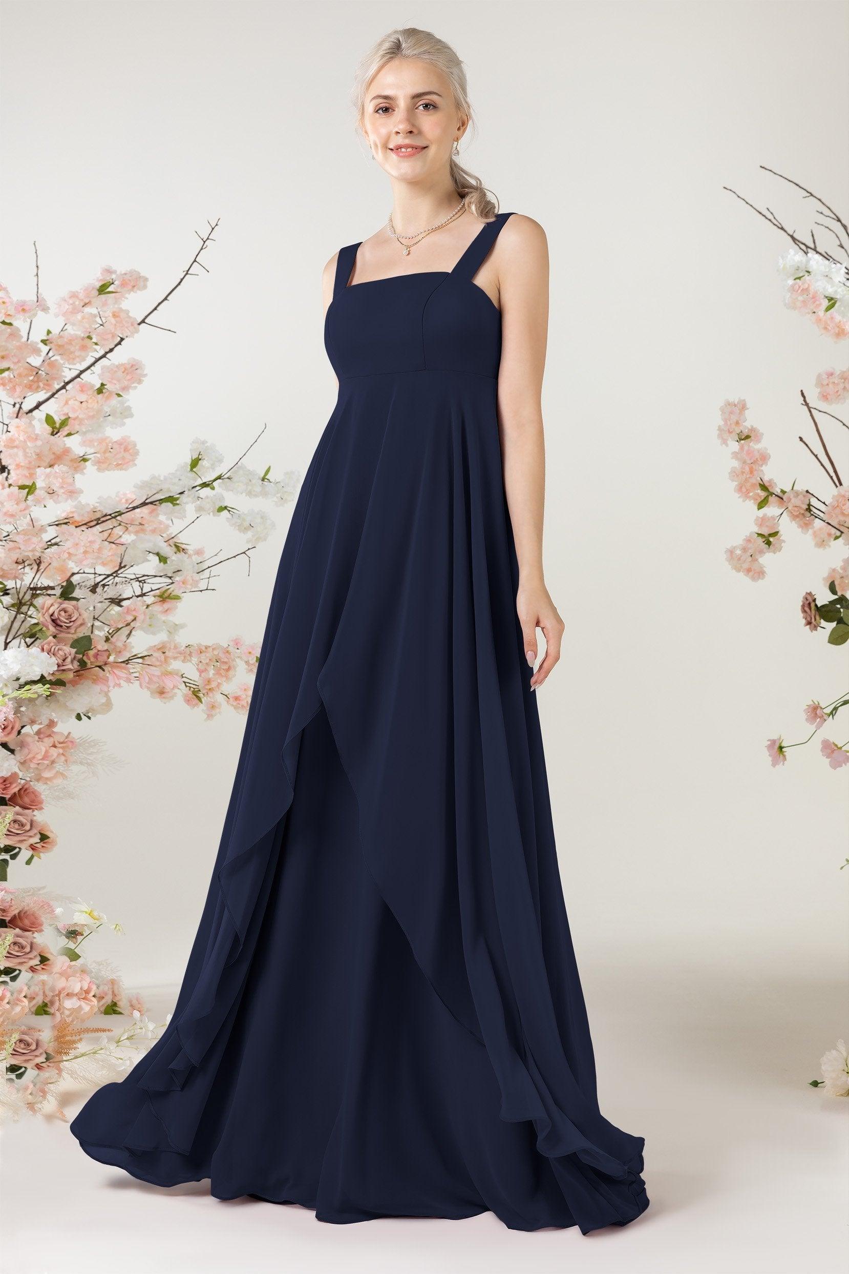 A-Line Sweep-Brush Train Chiffon Bridesmaid Dress CB0473 - COCOMELODY